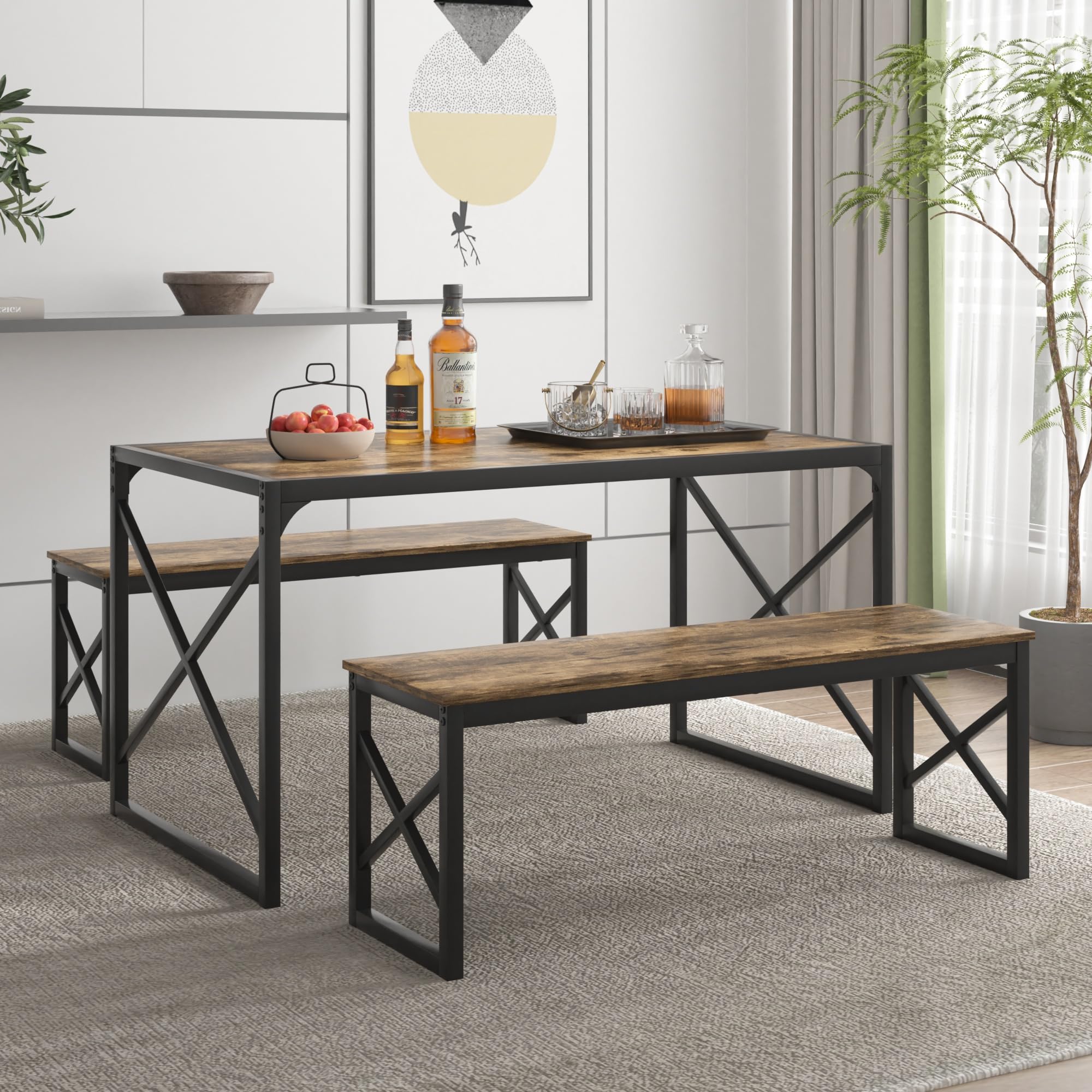 55" Dining Table Set with 2 Benches