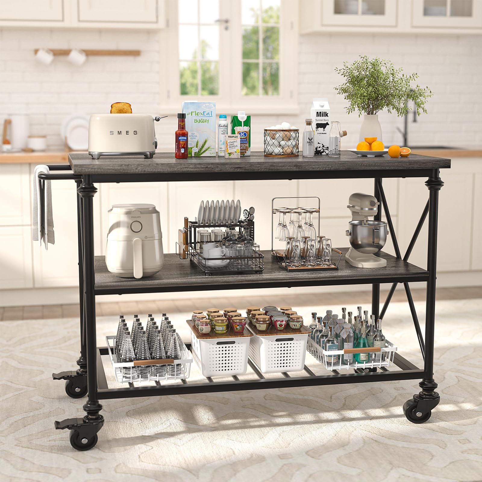 3-Tier Kitchen Island Cart with Wheels