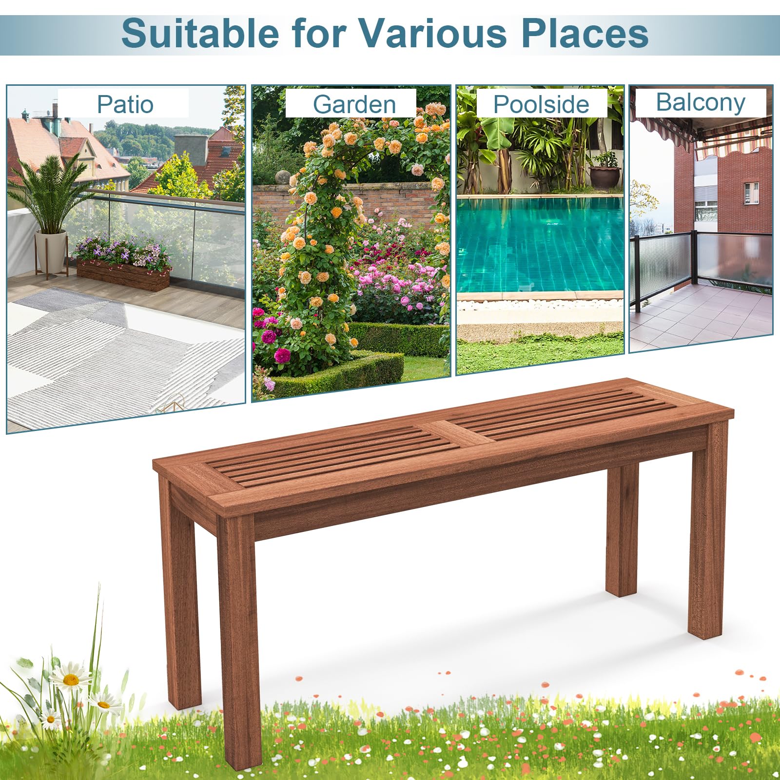 2-Seater Wooden Outdoor Bench