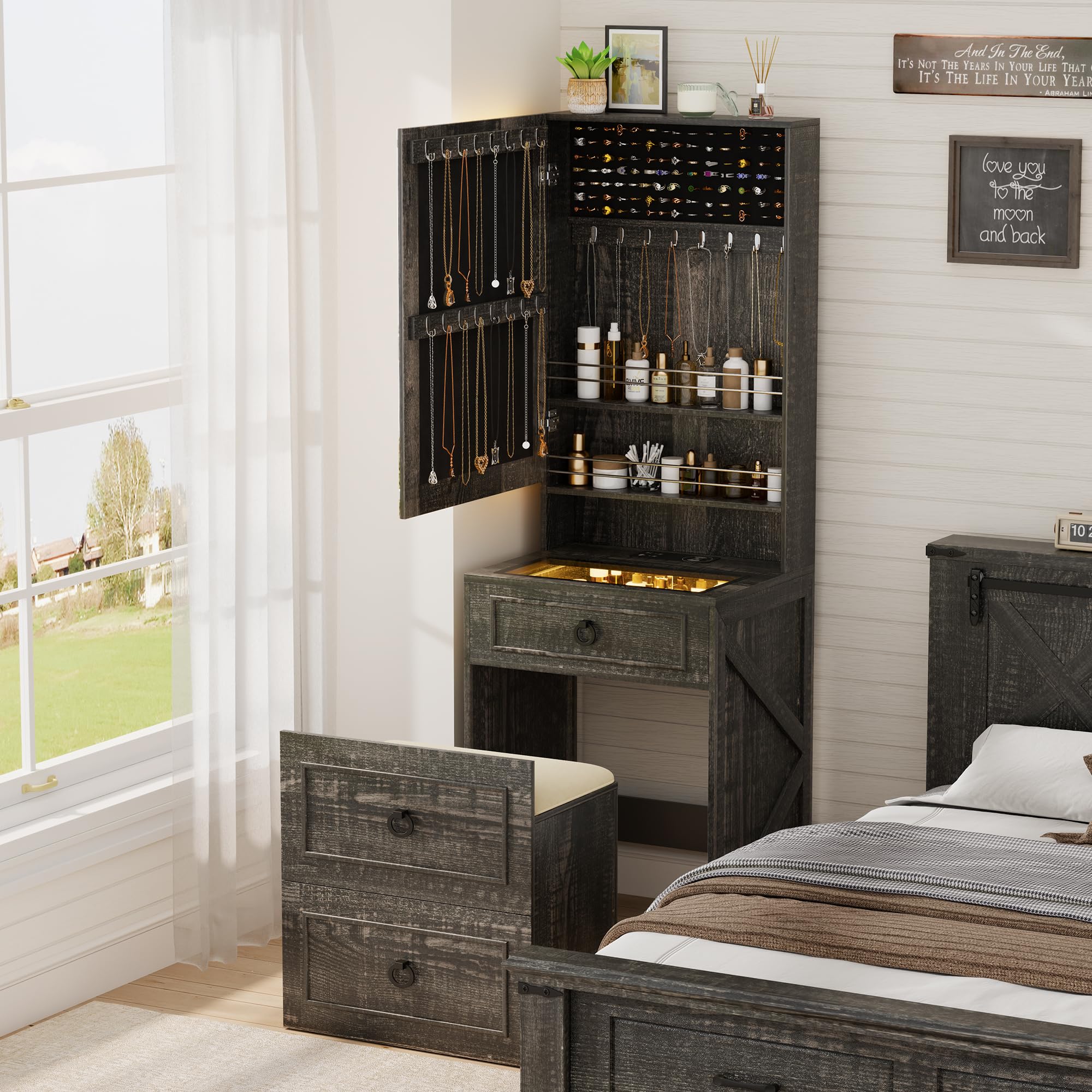 Small Vanity Desk with Mirror and Lights