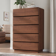 6-Drawer Tall Dresser with Rounded Design – Walnut Chest of Drawers for Bedroom