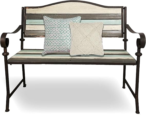 Rustic Outdoor Garden Bench with Wood Slats