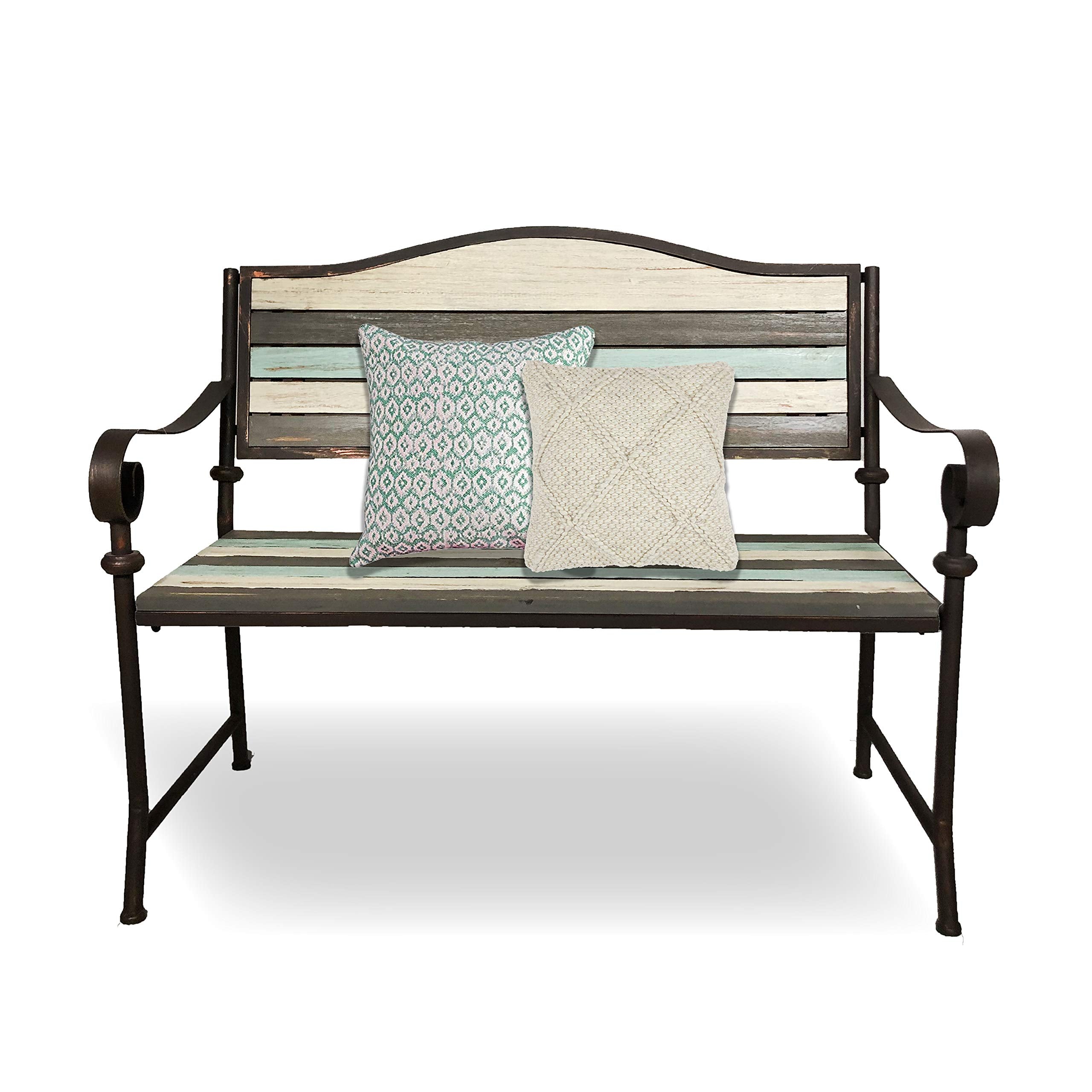 Rustic Outdoor Garden Bench with Wood Slats