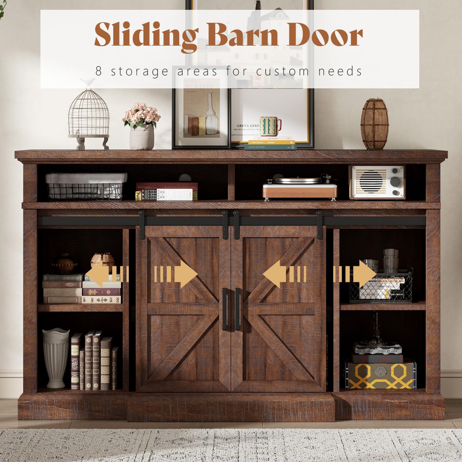 66" Farmhouse TV Stand with Sliding Barn Door