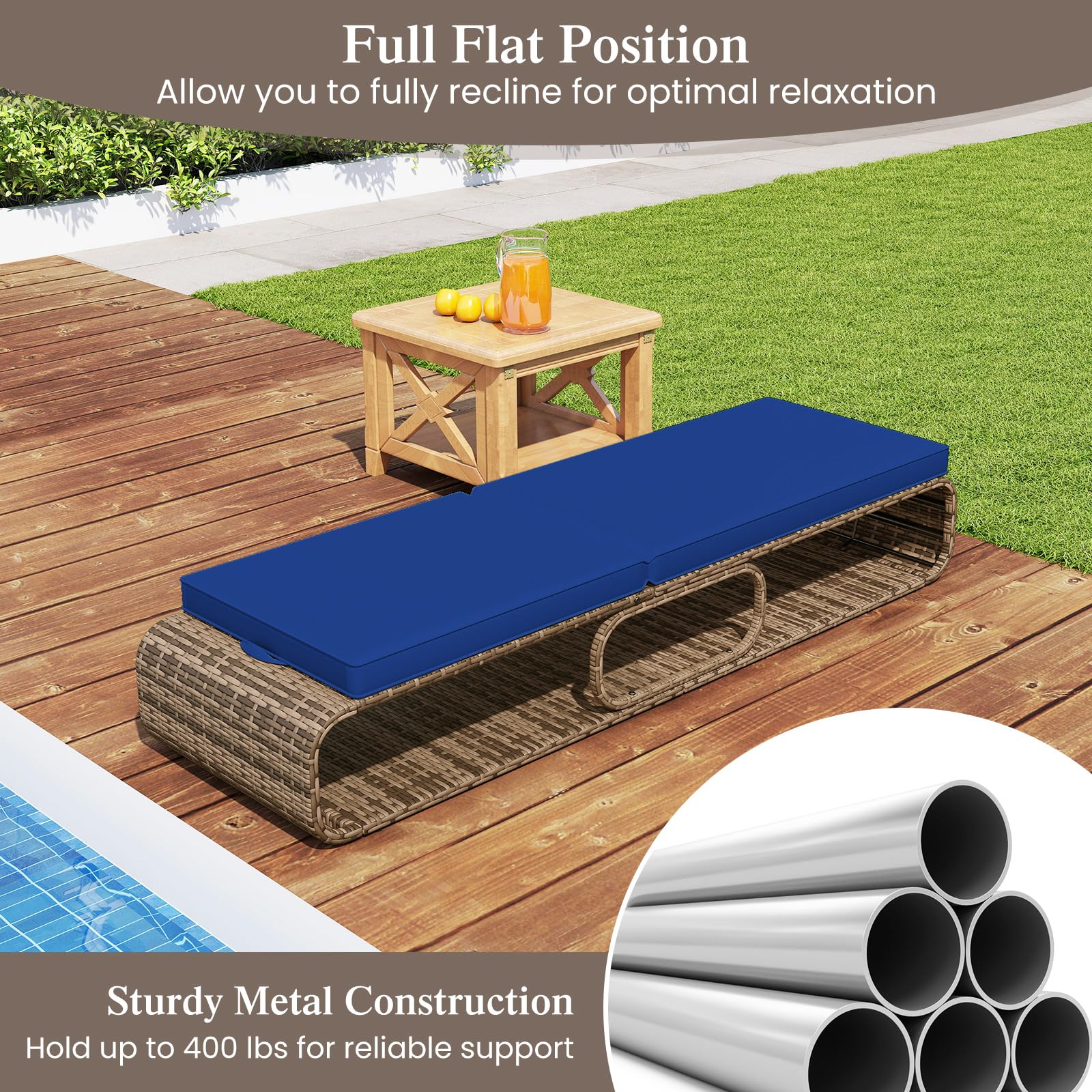 7-Position Adjustable PE Wicker Chaise Lounge Chair with Storage