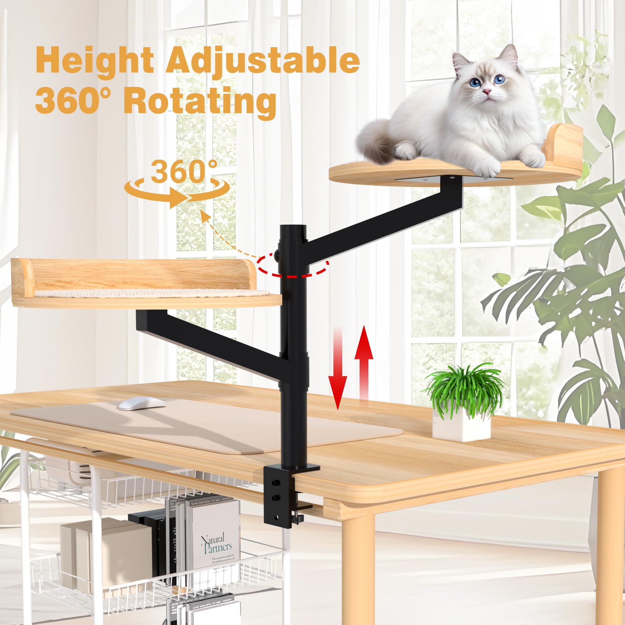 Double Cat Desk Bed - 360° Rotating Height Adjustable