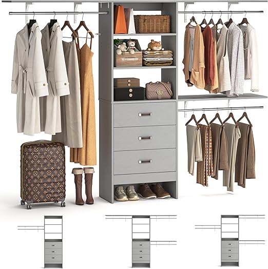 Adjustable Wall Mount Closet Organizer System with Drawers