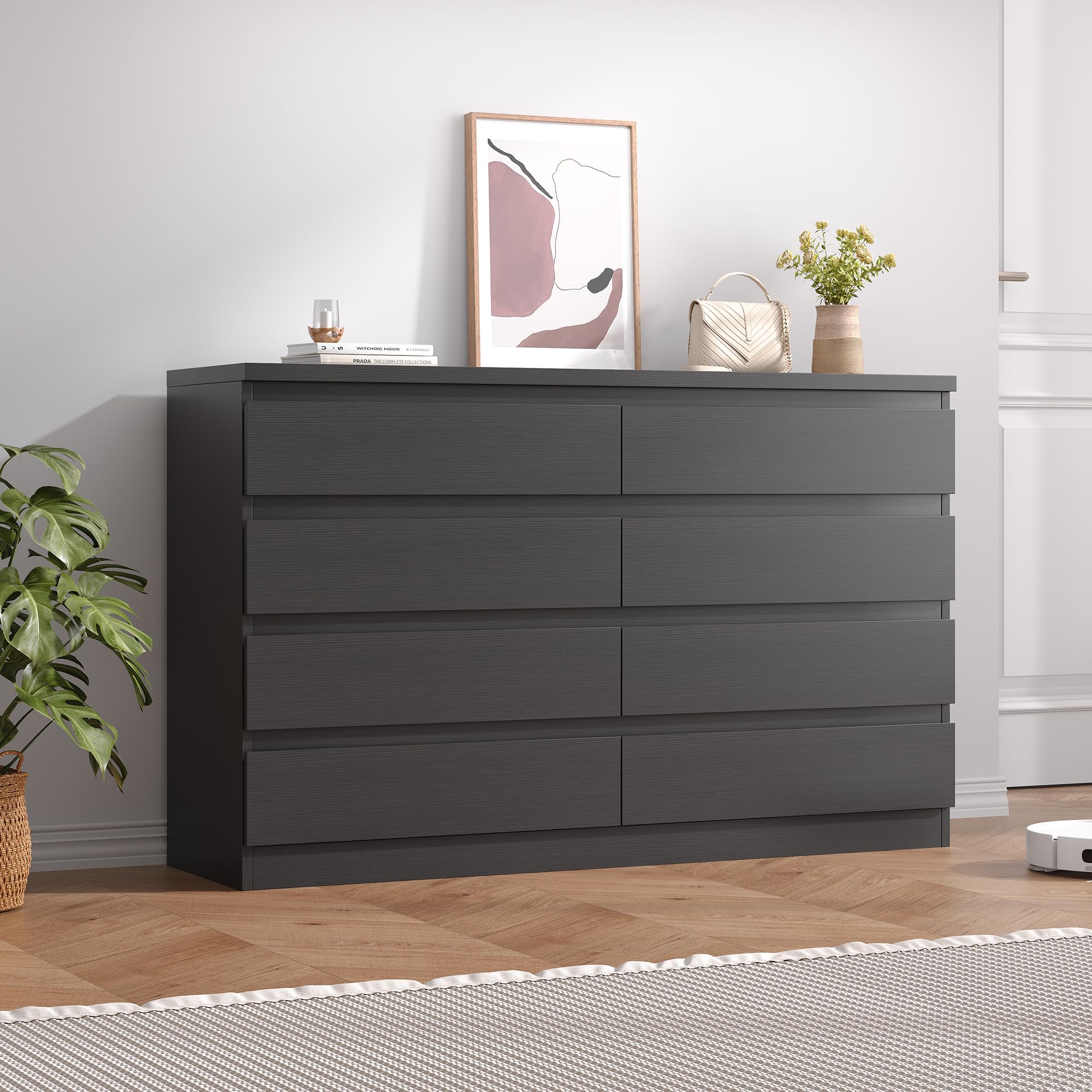 Modern Black 8 Drawer Dresser with Deep Storage