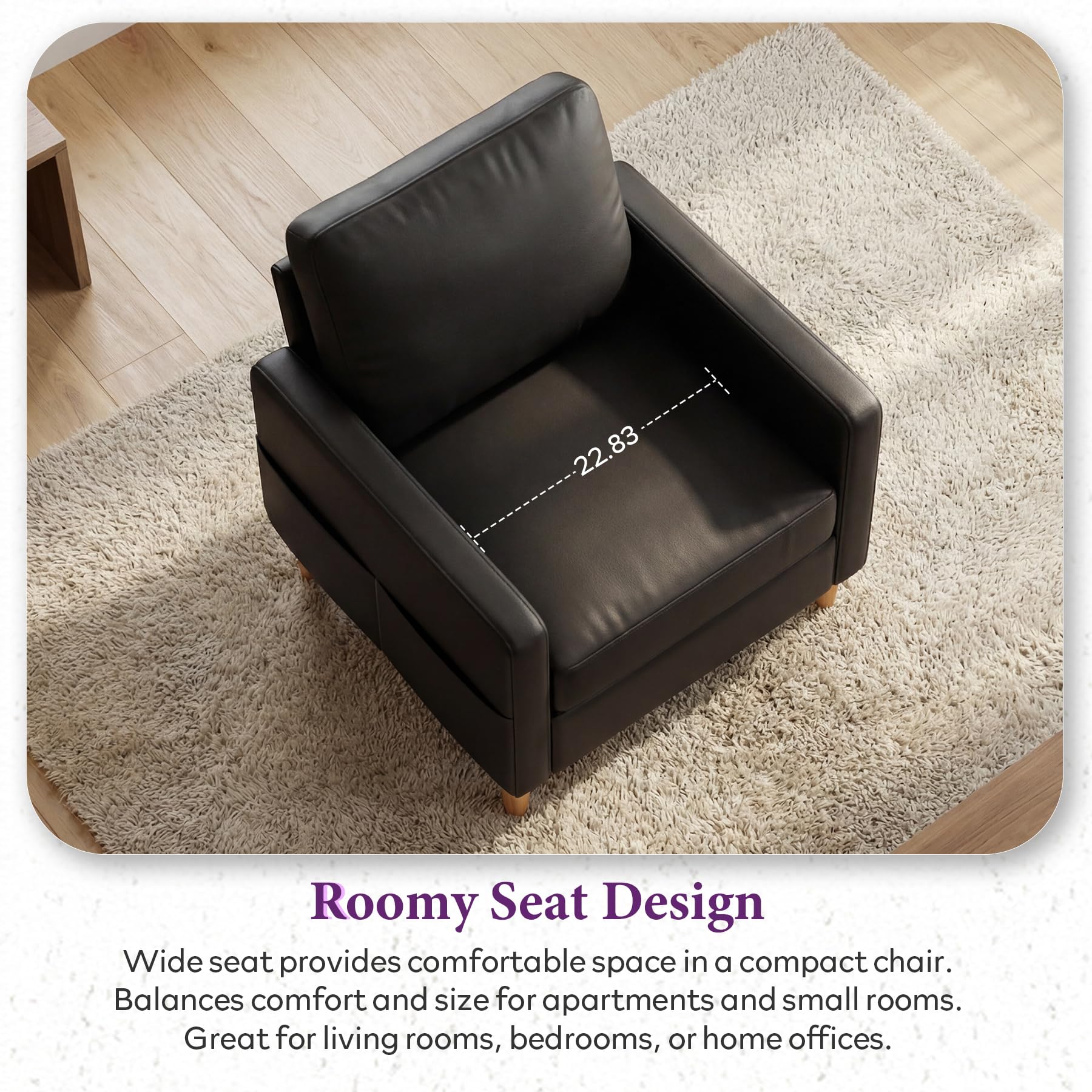 TYBOATLE Leather Chair w/Armrest Pockets, Solid Wood Accent Chairs Set of 2, Mid Century Modern Living Room Chairs, Comfy Waiting Room Chairs for Bedroom, Office, Black