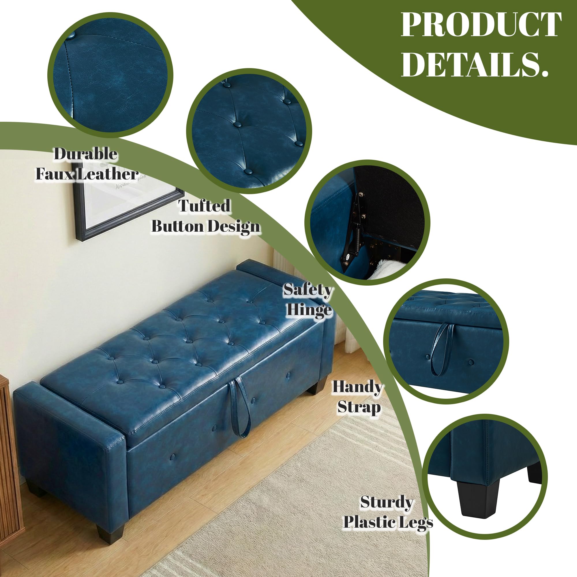 48" PU Leather Storage Ottoman Bench
