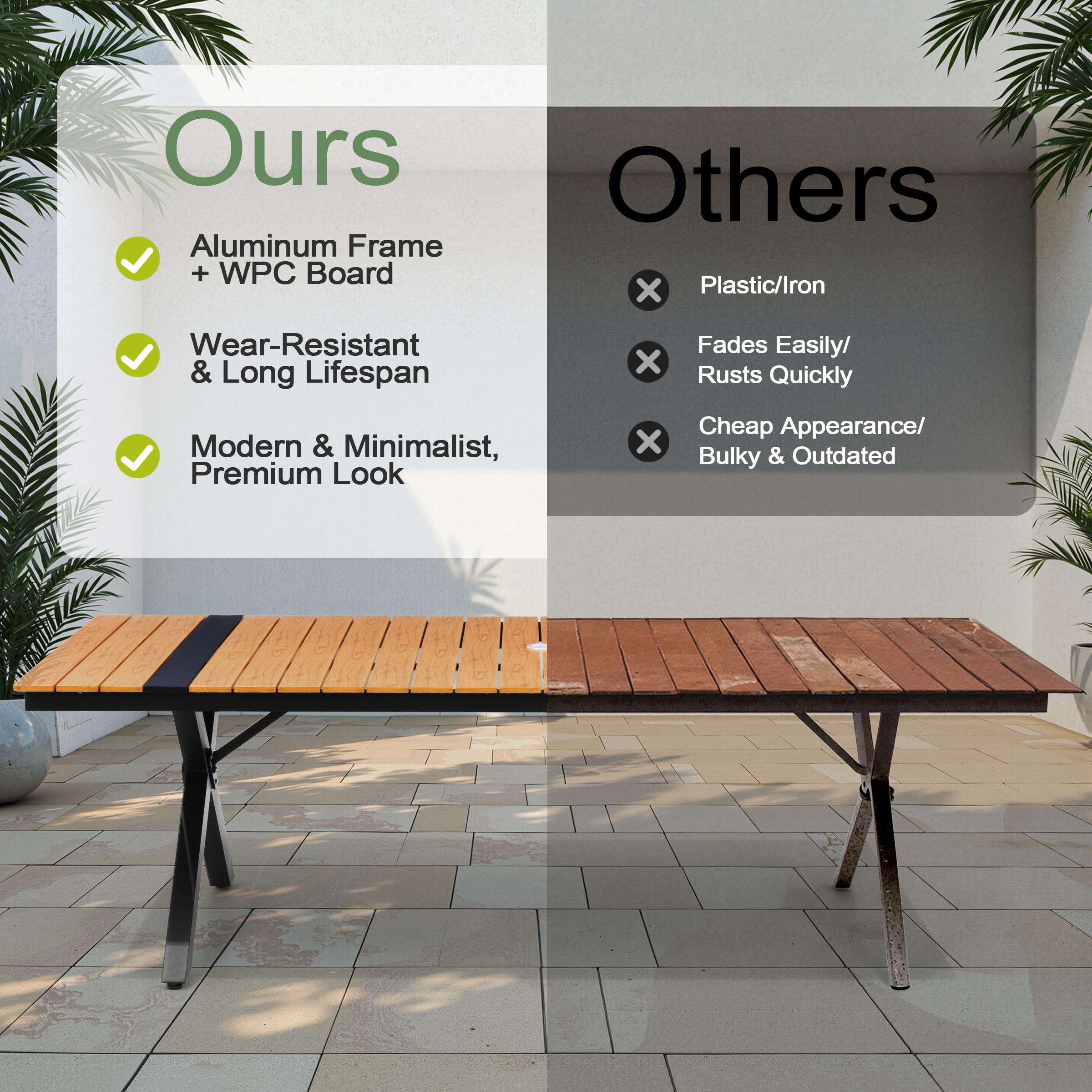 94" Outdoor Dining Table for 8-10 with Umbrella Hole