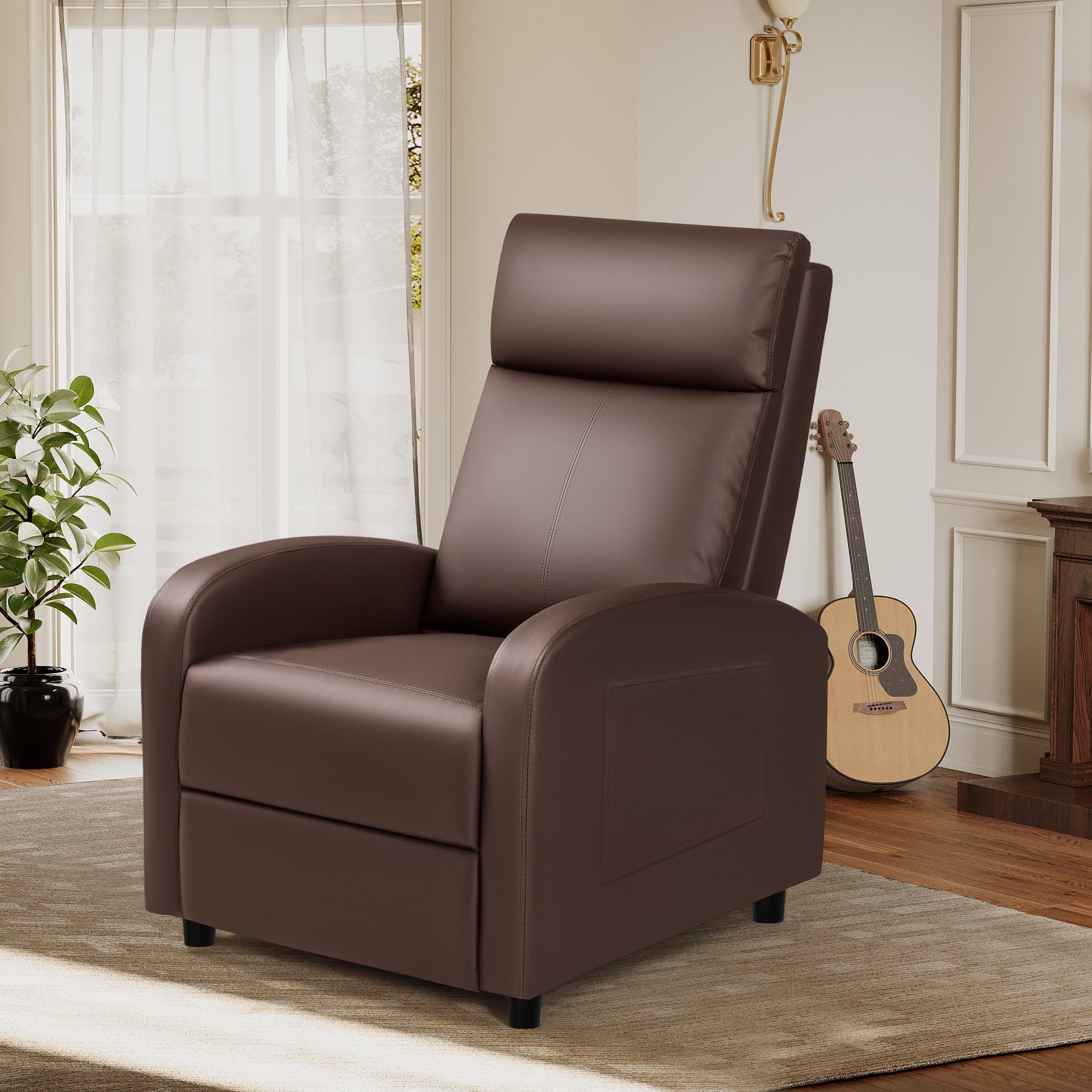 Rankok Recliner Chair Modern PU Leather Reclining Chair Ergonomic Adjustable Recliner for Living Room Home Theater Seating Single Sofa (Brown)