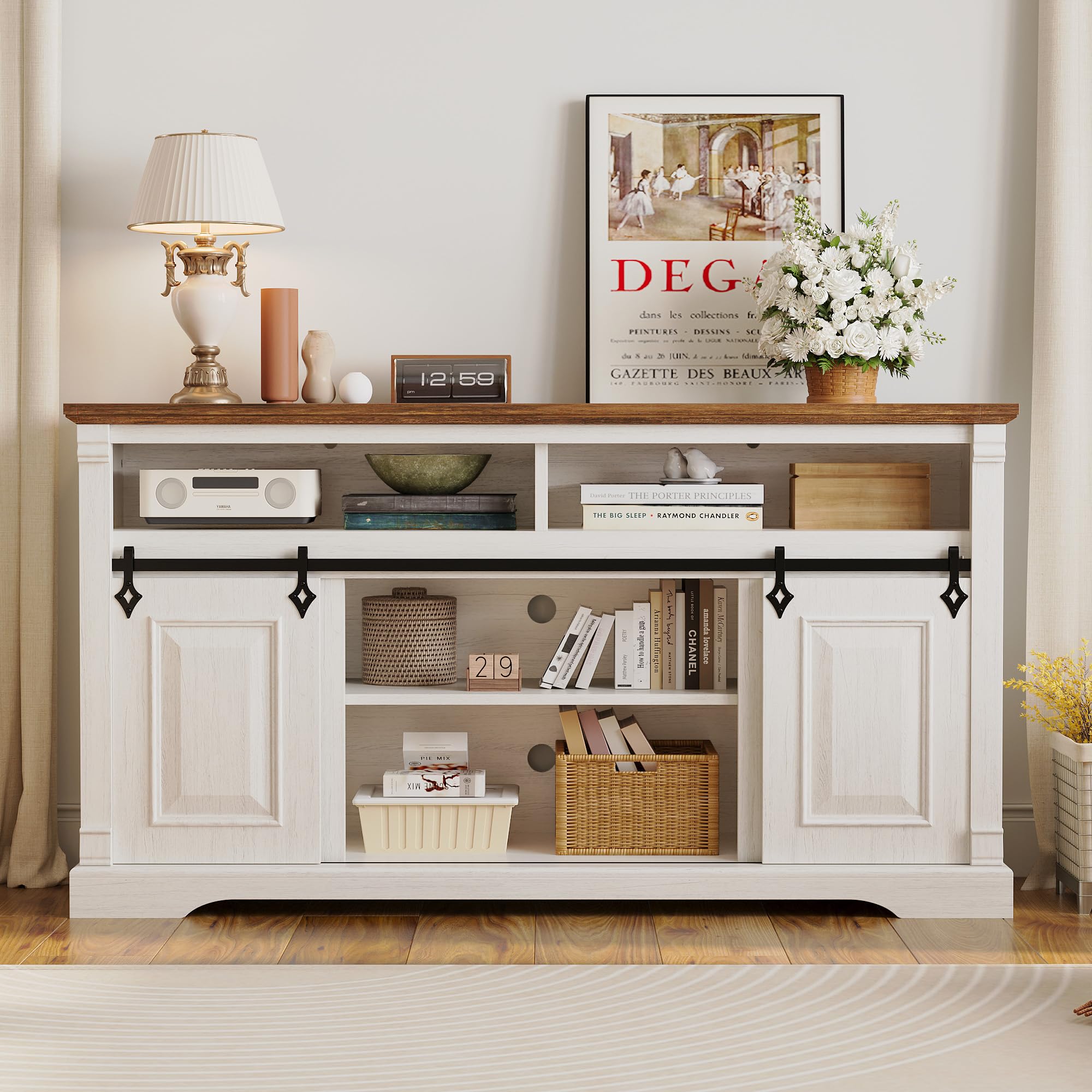 59" Farmhouse TV Stand with Sliding Barn Door