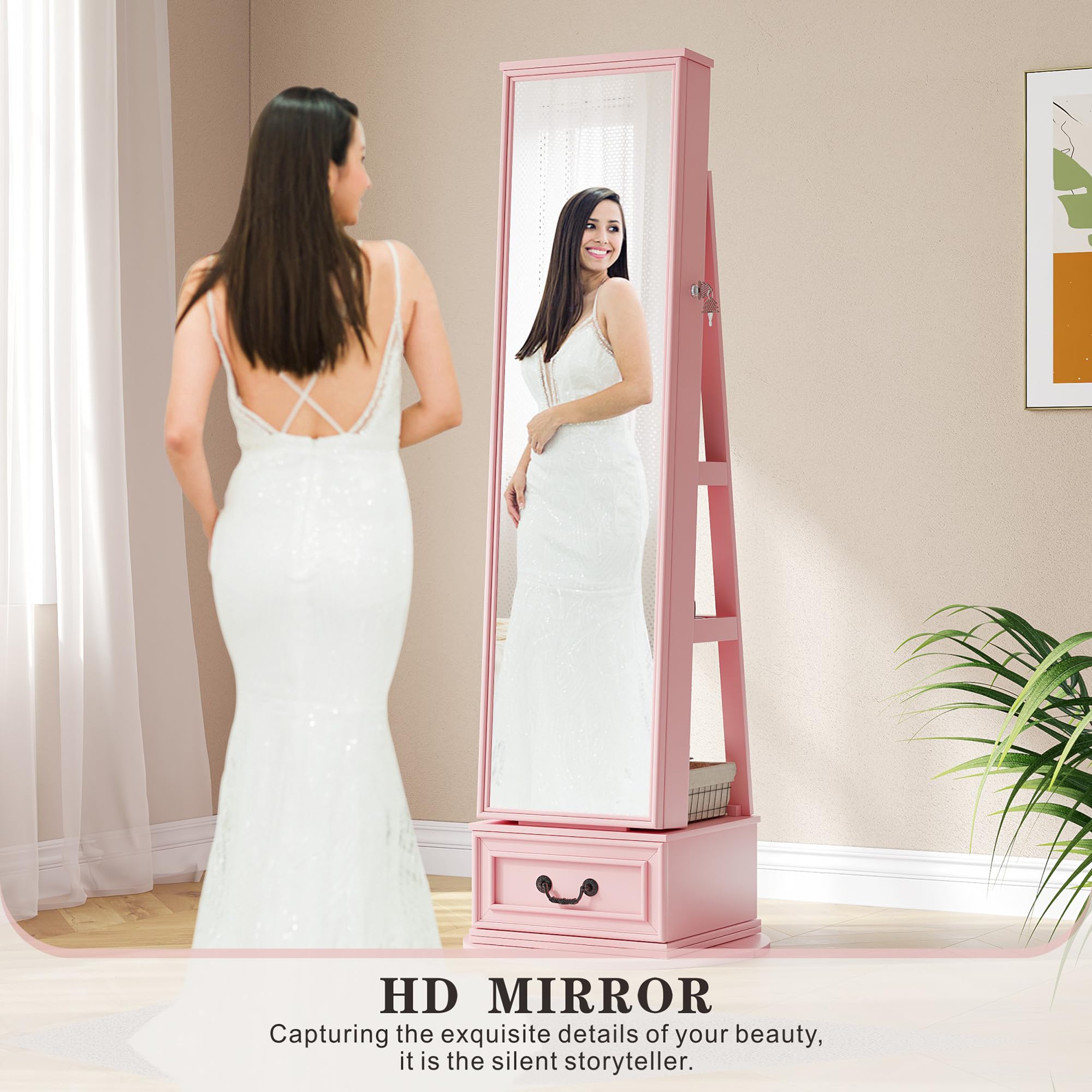 Swivel Jewelry Organizer with Full Length Mirror and Lights