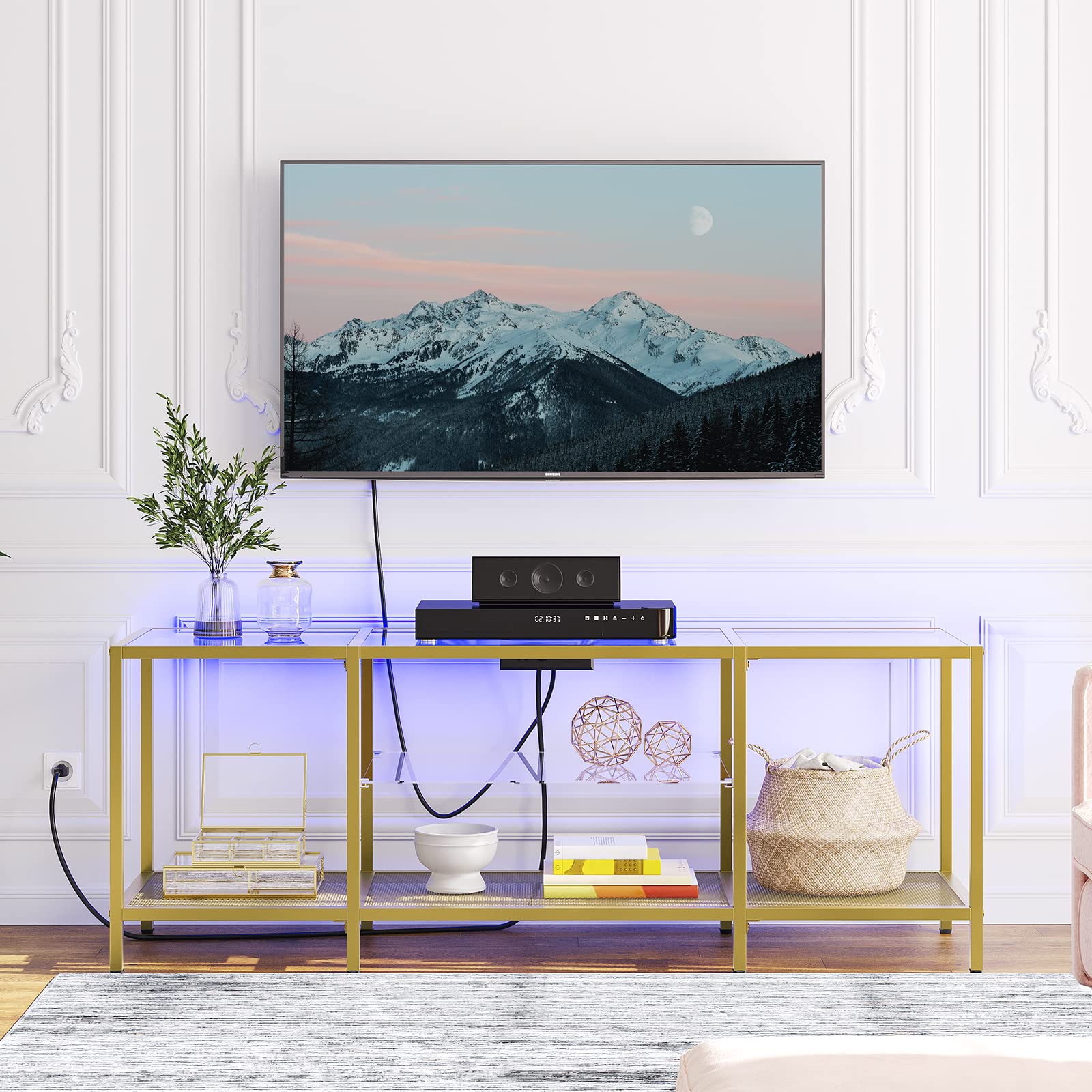 55 Inch Glass TV Stand with LED Lights