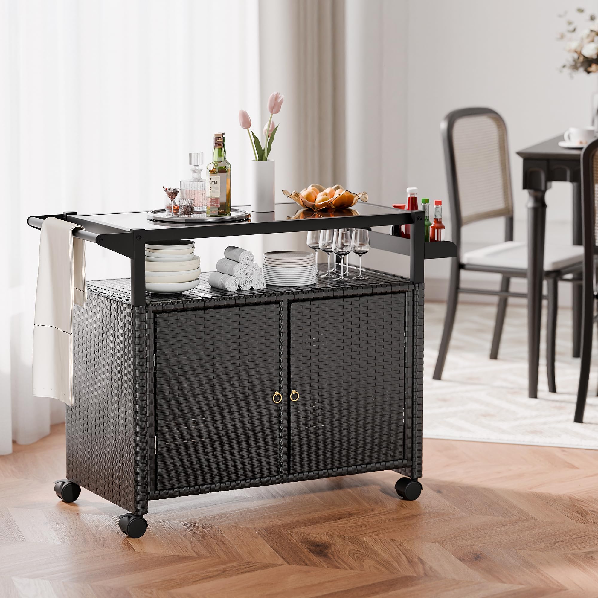Outdoor Bar Cart with Storage and Wheels