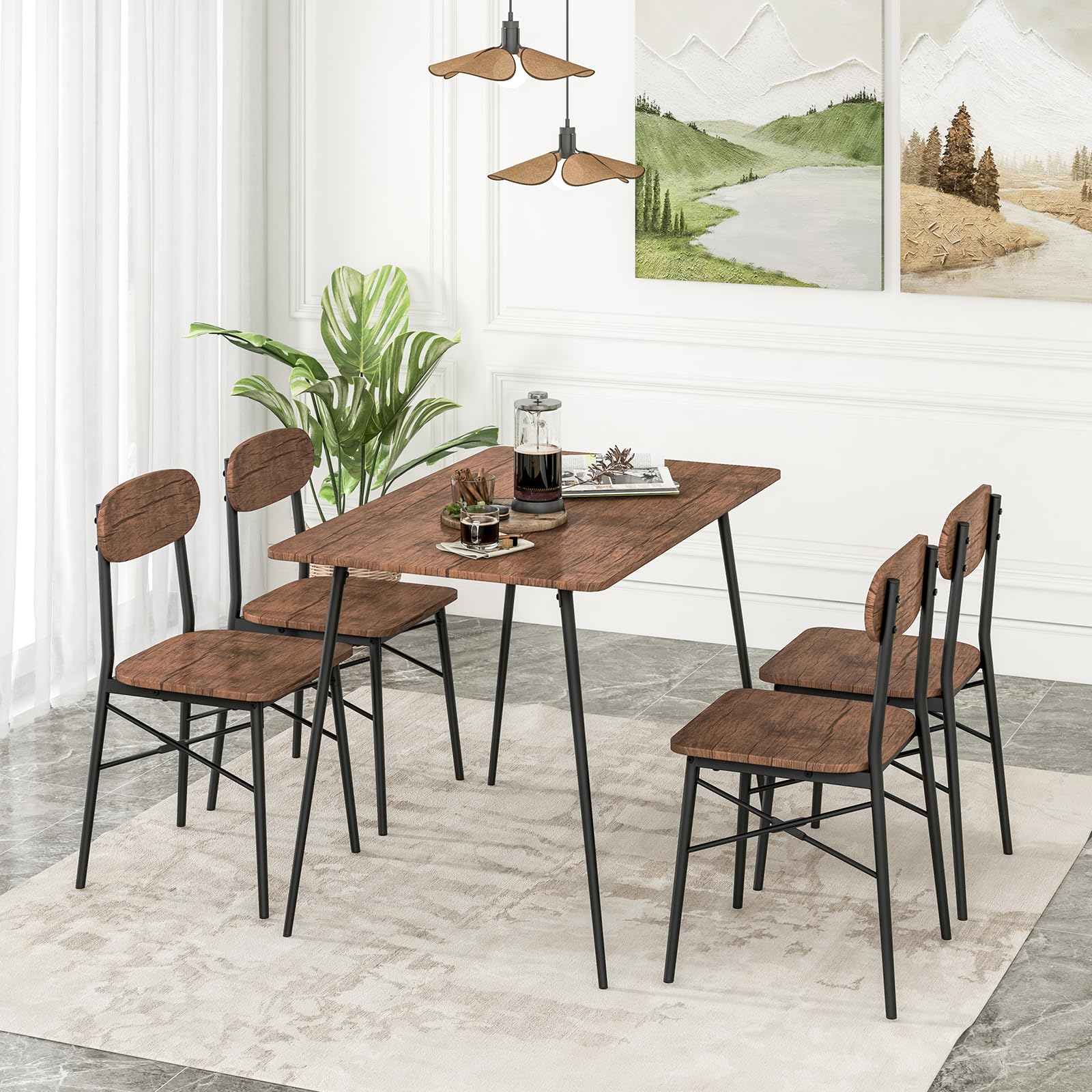 5-Piece Dining Table Set with Metal Legs