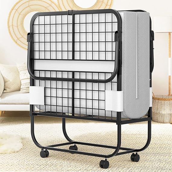 Folding Bed with 5 Inch Memory Foam Mattress - 75 x 31 Inch Rollaway Guest Bed