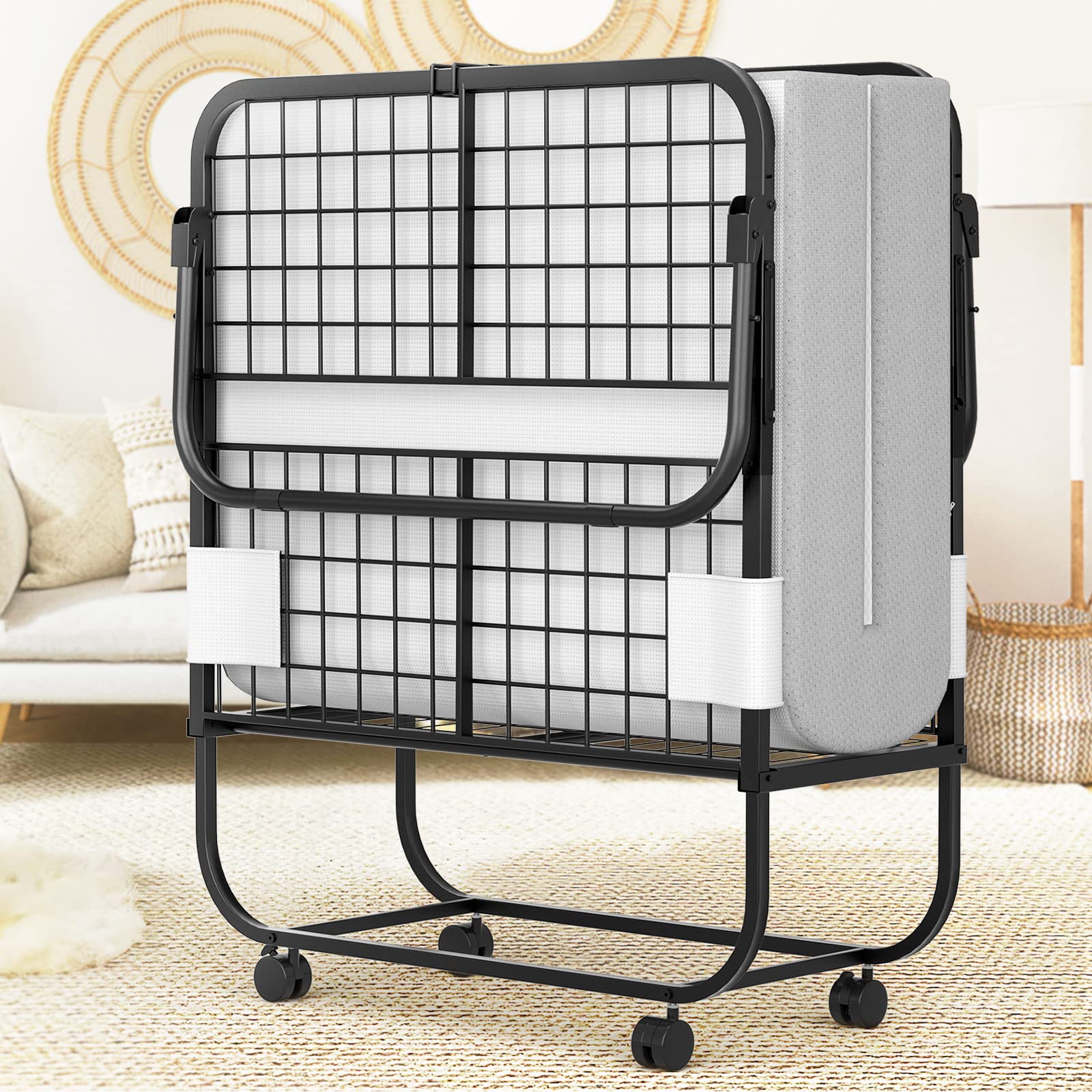 Folding Bed with 5 Inch Memory Foam Mattress - 75 x 31 Inch Rollaway Guest Bed