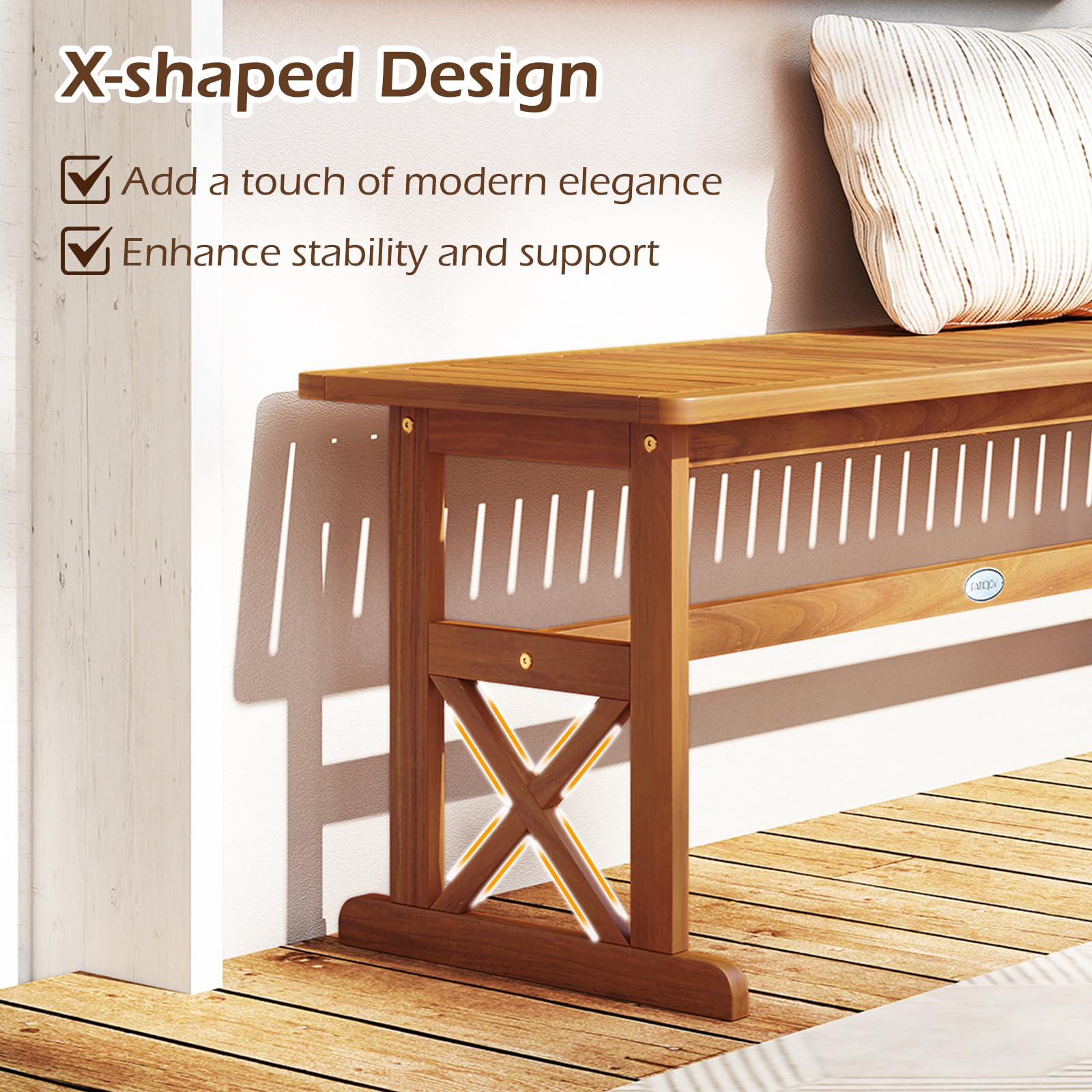 Acacia Wood Outdoor Bench Backless Patio Dining Seat