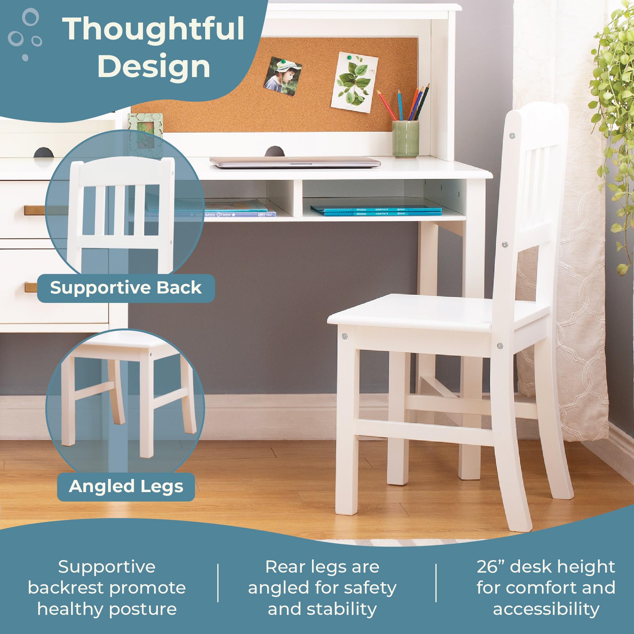 Kids Desk and Chair Set with Hutch