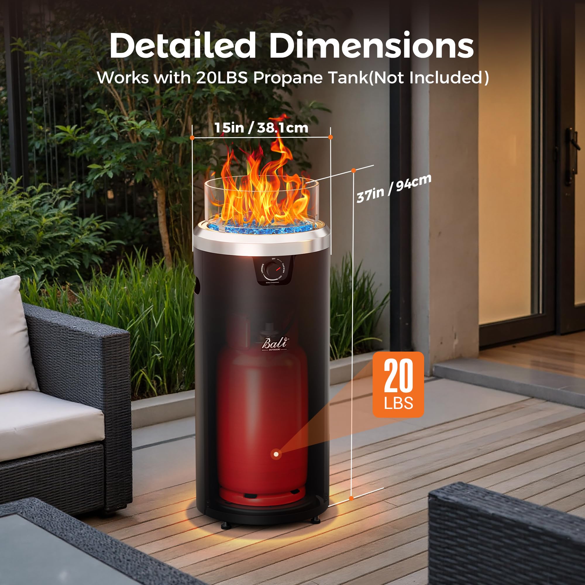 Propane Fire Pit Round Column Outdoor Black