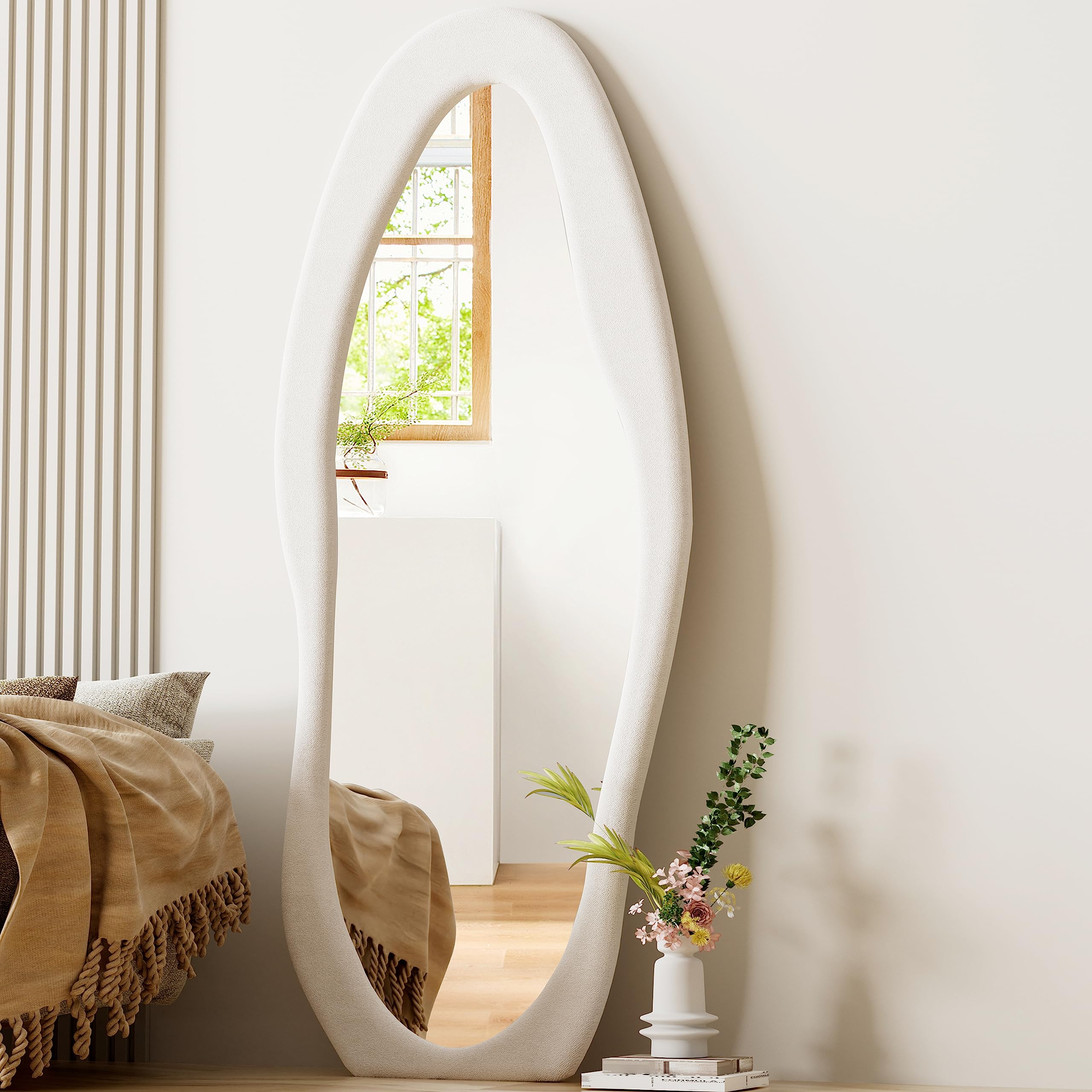Wavy Full Length Mirror with Flannel Frame