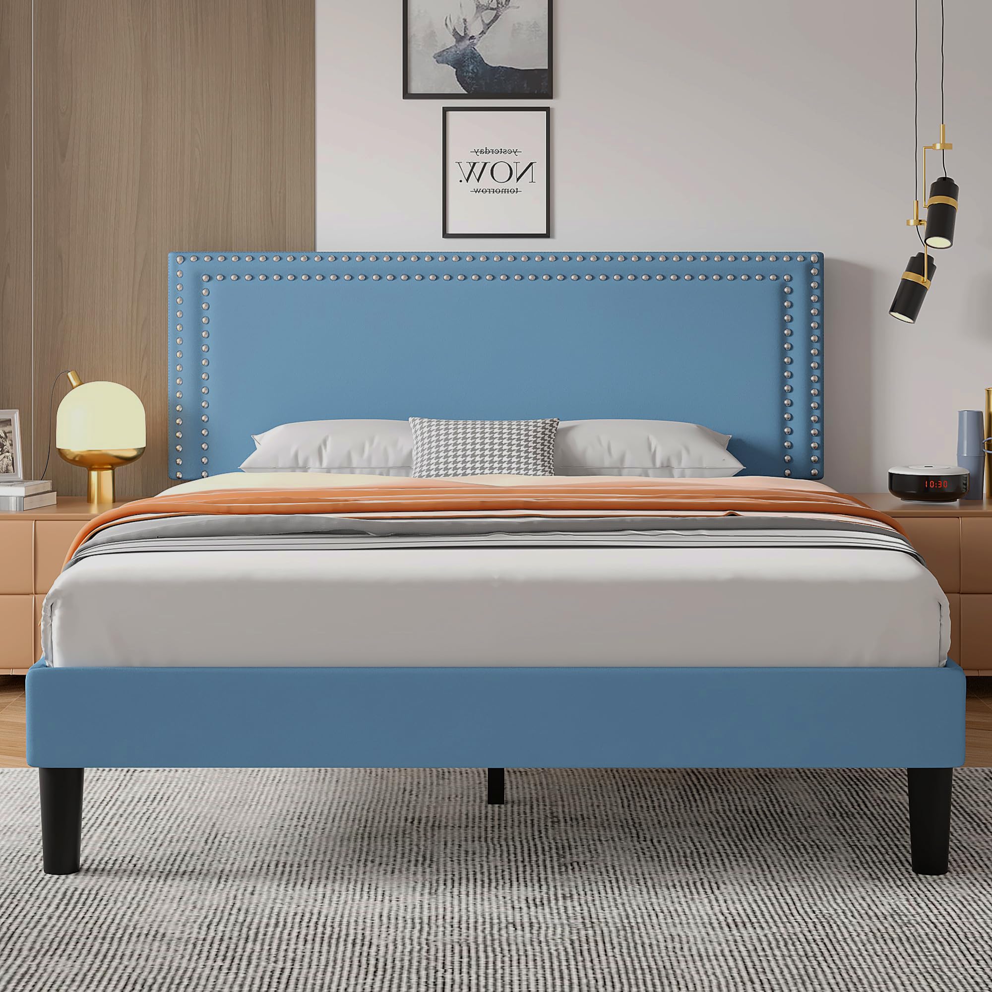 Full Size Platform Bed Frame with Adjustable Headboard