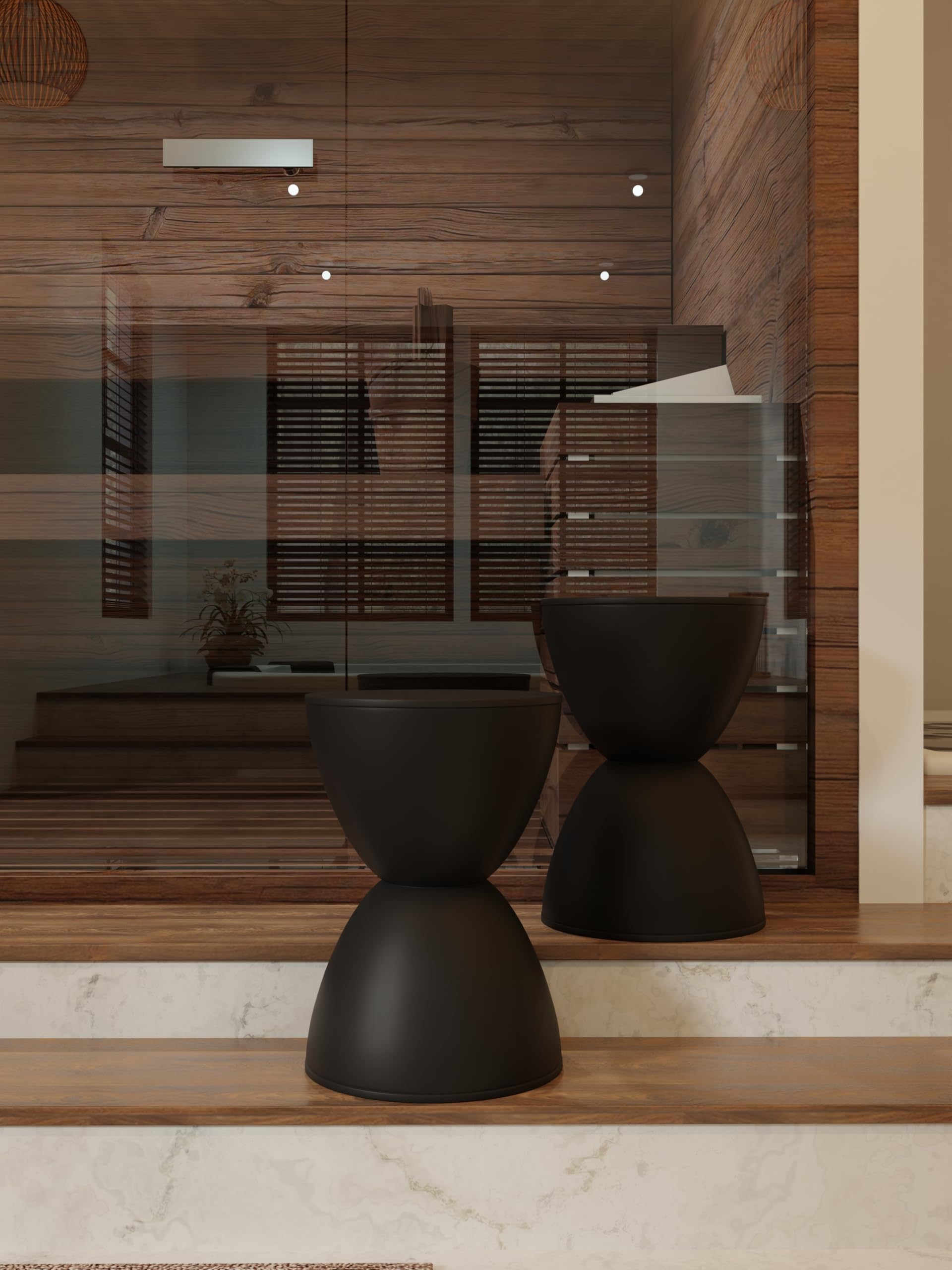 Euro Style Sallie Indoor/Outdoor Stool or Table | Modern Hourglass Design | UV-Protected Plastic | Lightweight and Durable | Ideal for Patio, Balcony, or Entryway as End Table or Extra Seating | Black