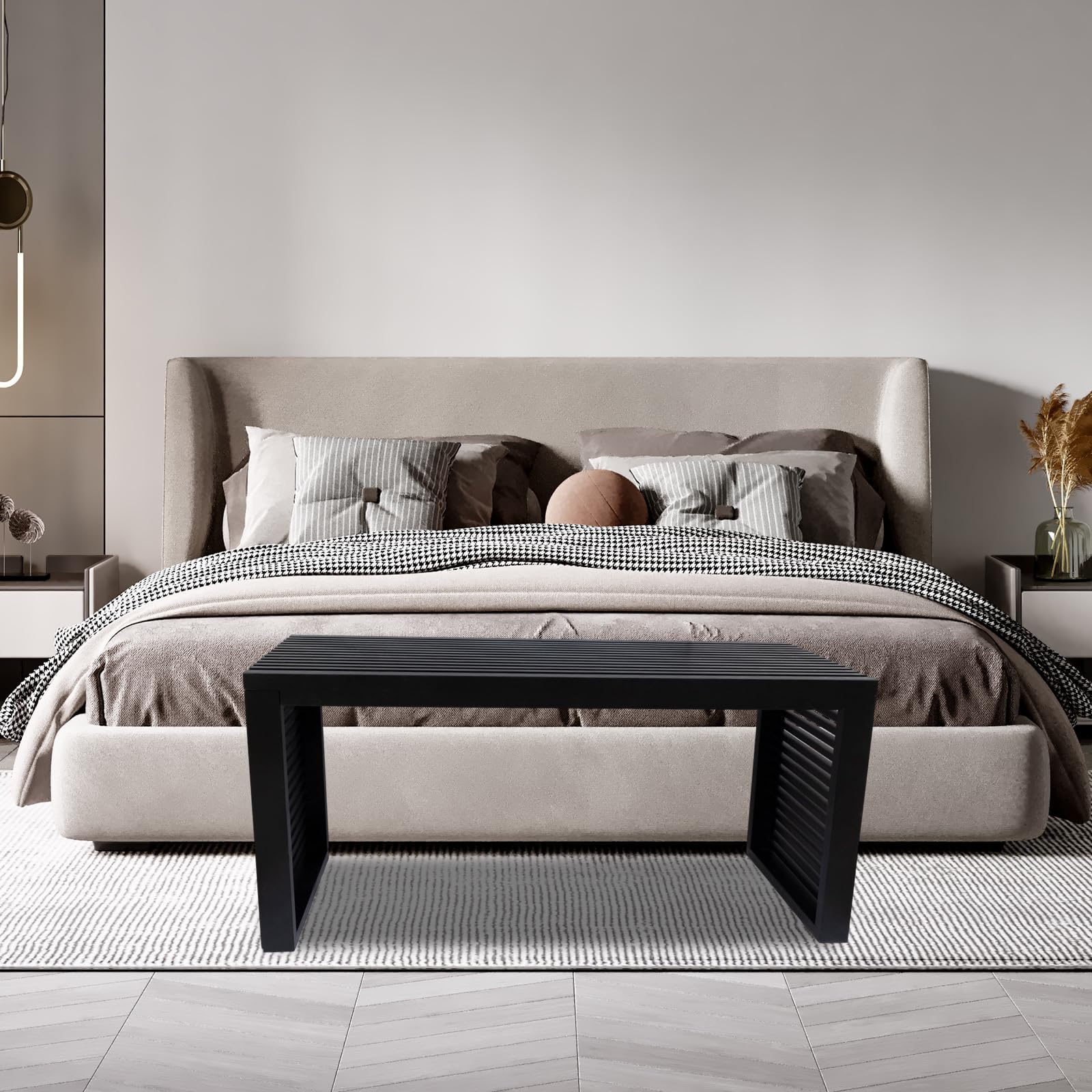 35 Inch Bamboo Bench Black