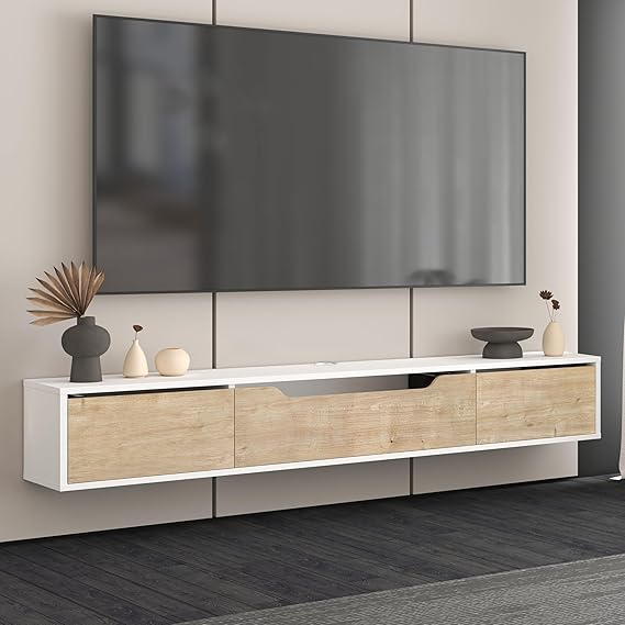 Floating TV Stand for 80 Inch TVs with Hidden Storage