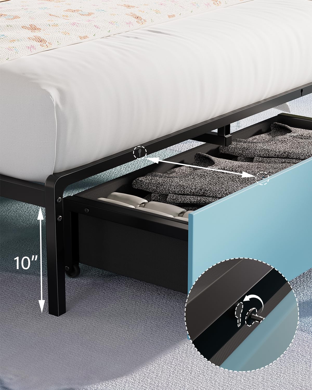 Twin Bed Frame with Storage and Charging Station