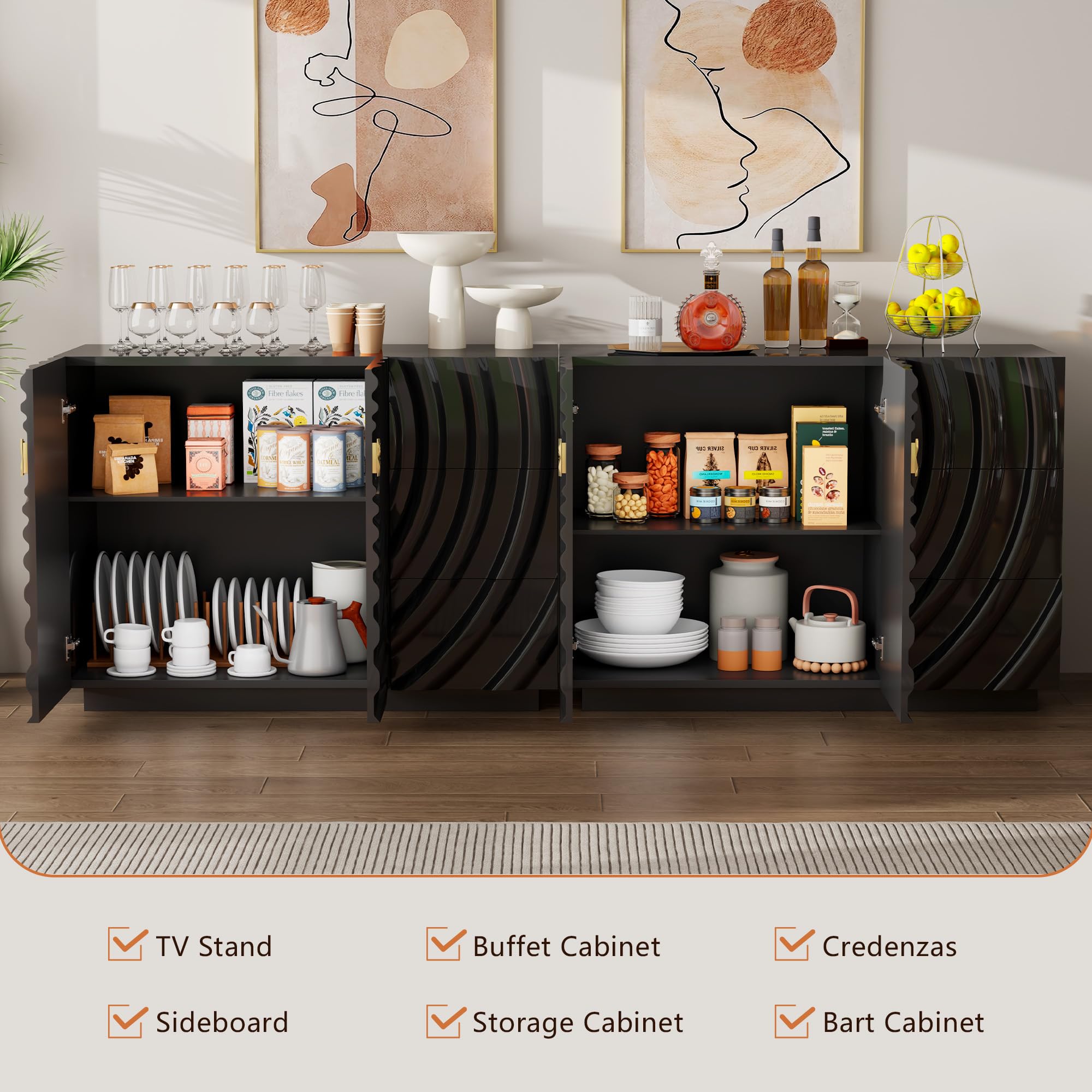 47.2" Sideboard Buffet Cabinet with Drawers and Adjustable Shelf