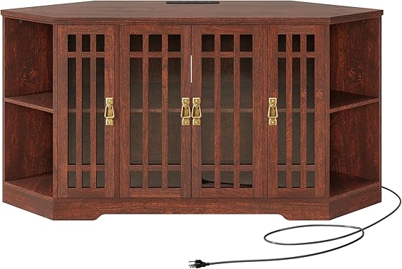 Corner TV Stand with Power Outlet and Storage