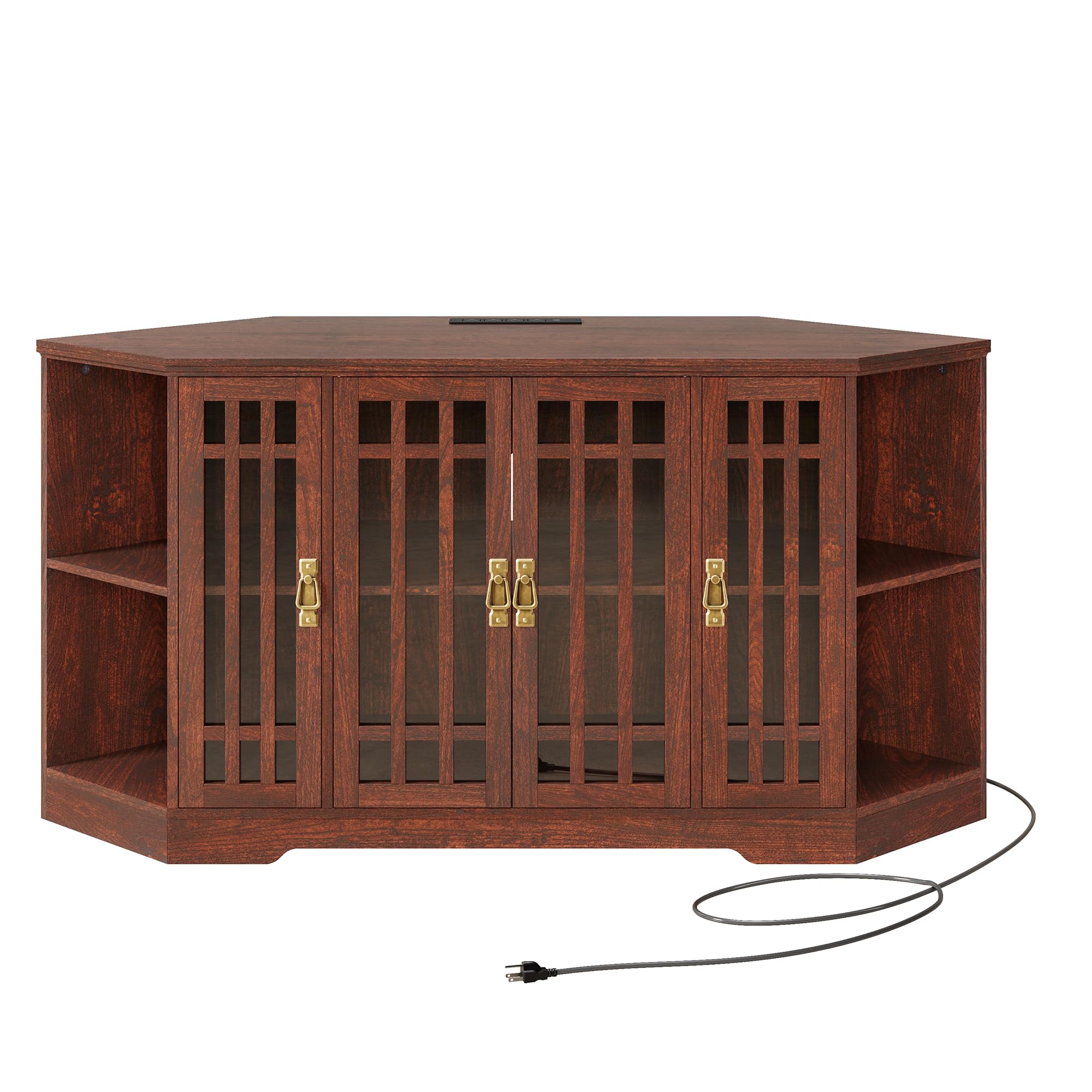 Corner TV Stand with Power Outlet and Storage