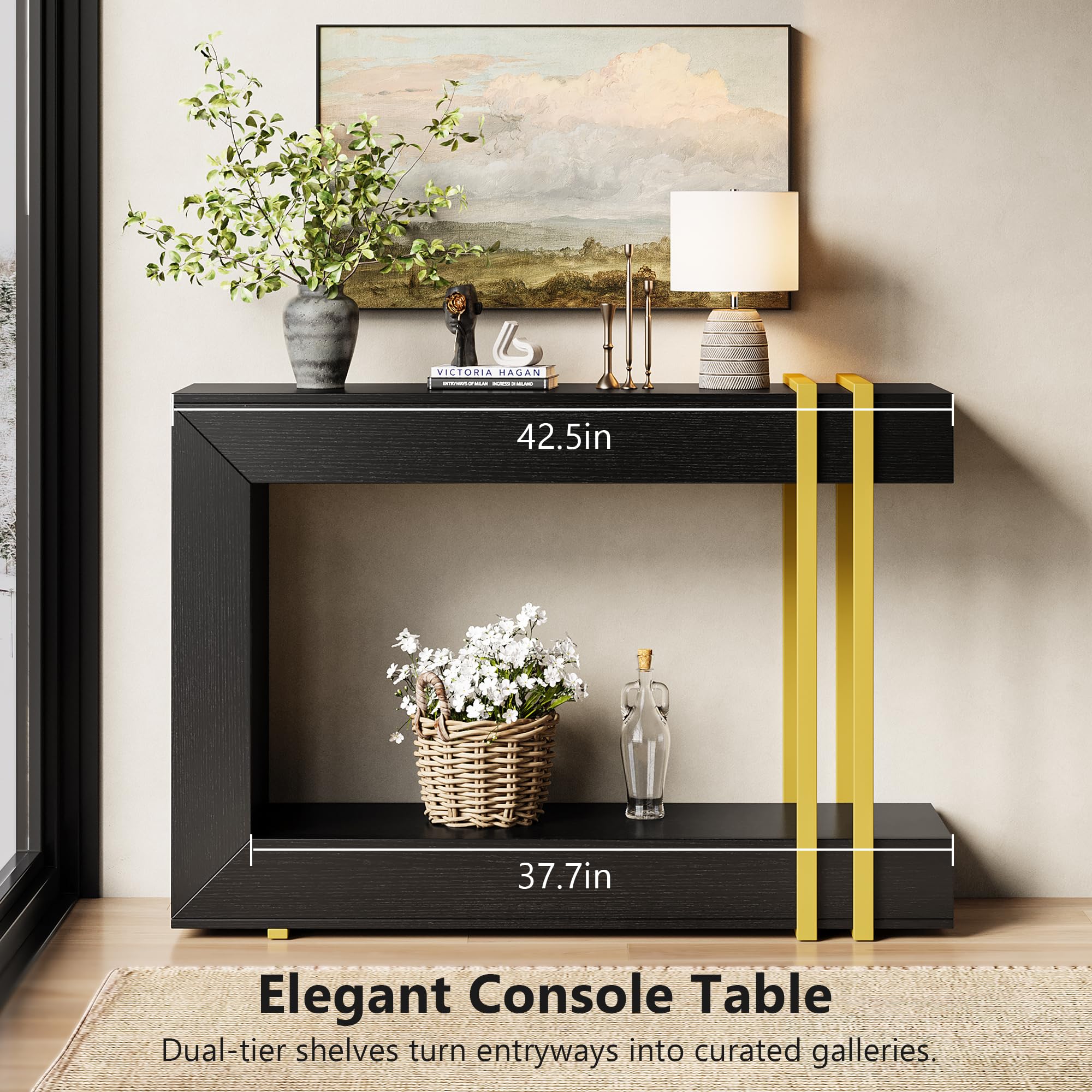 42.5" Console Table Behind Couch 2-Tier Narrow Entryway Table with Storage