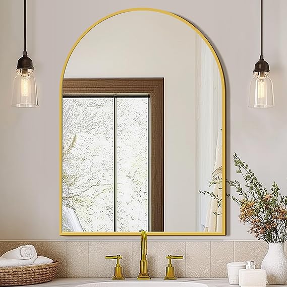 Arched Wall Mirror 24x36 Inch Black Metal Frame