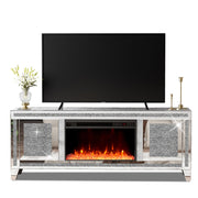 Mirrored Electric Fireplace TV Stand with Storage
