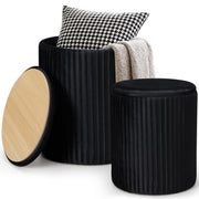 Round Ottoman Storage Set of 2 Black Velvet