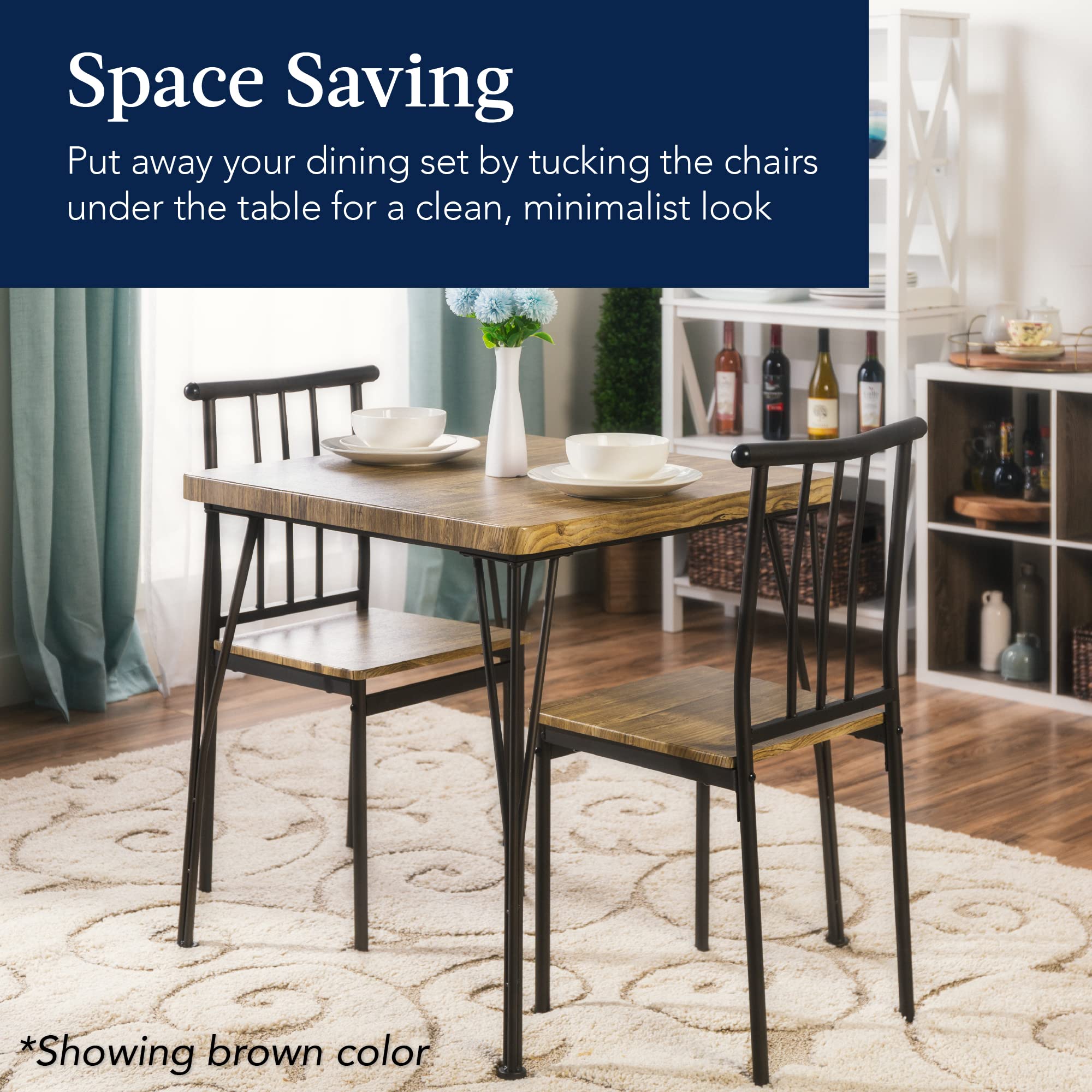 3-Piece Square Dining Set with 2 Chairs