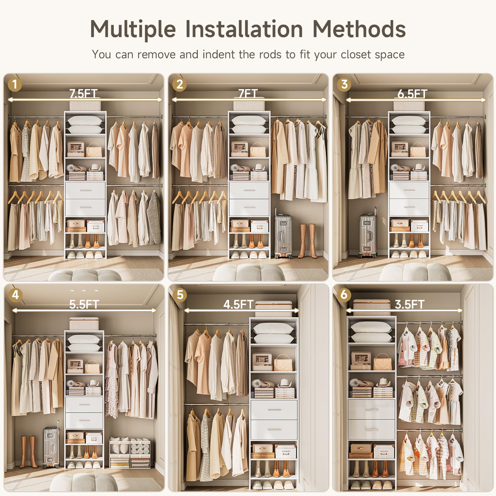 Closet System with 2 Drawers and Telescopic Rods