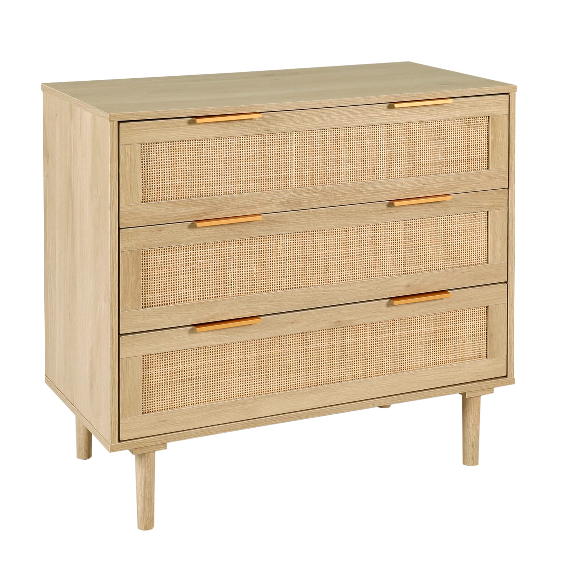3 Drawer Rattan Dresser with Wood Oak Storage