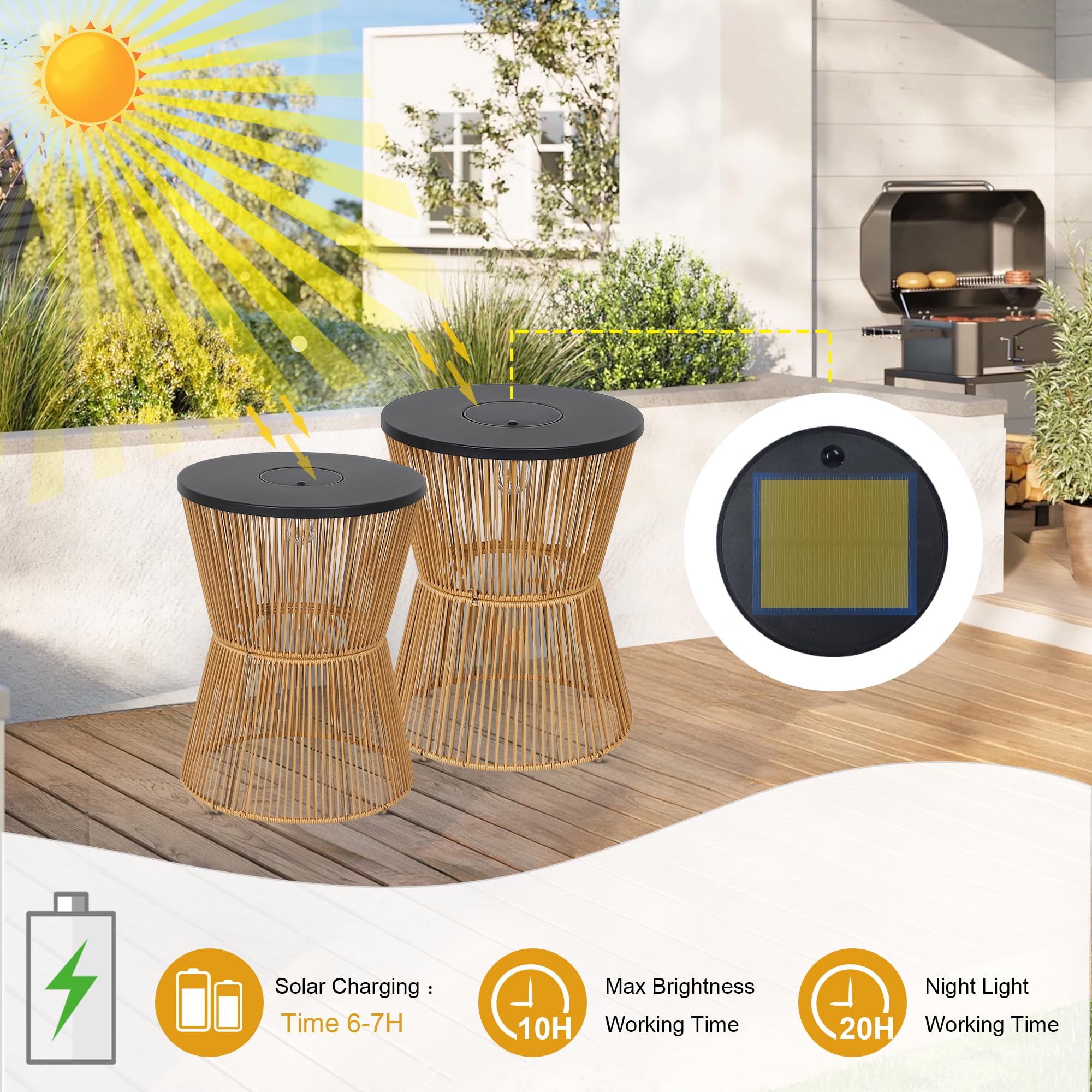 Solar Outdoor Side Table Set with Dimmable Light