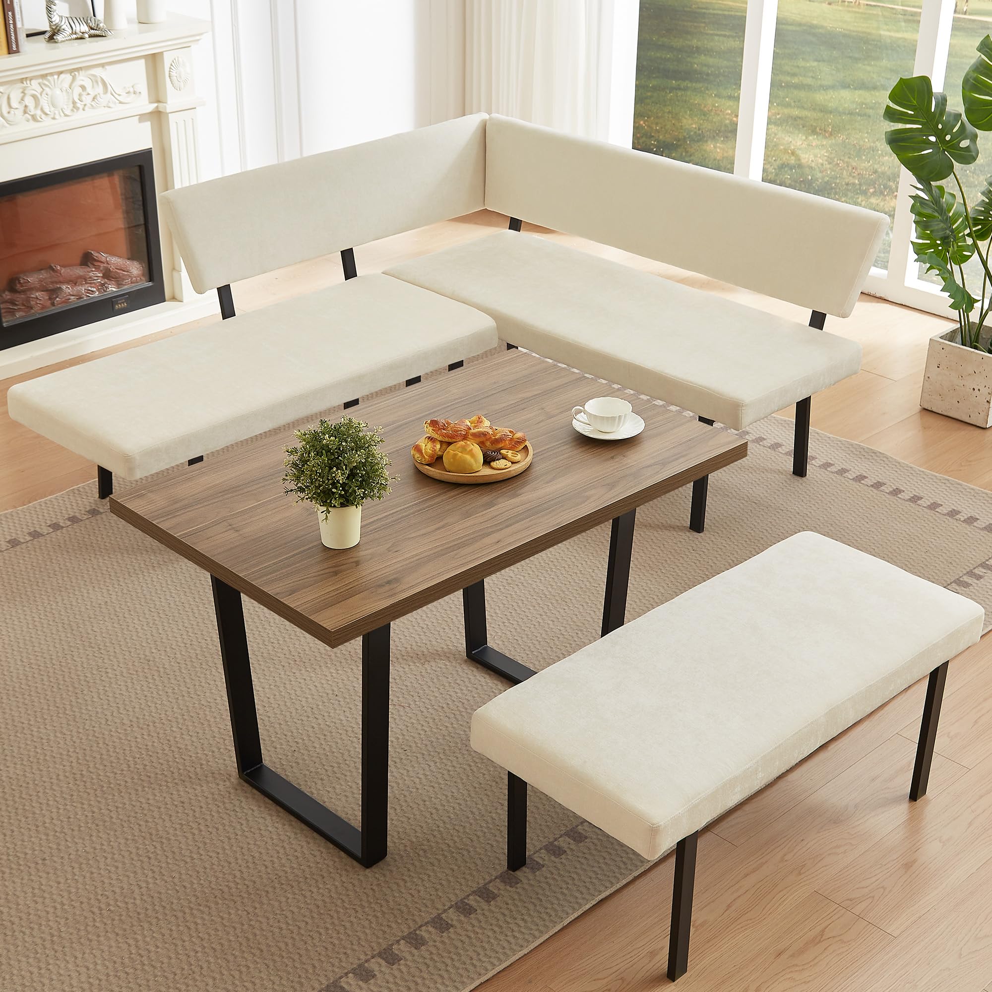3-Piece Corner Dining Table Set with Bench