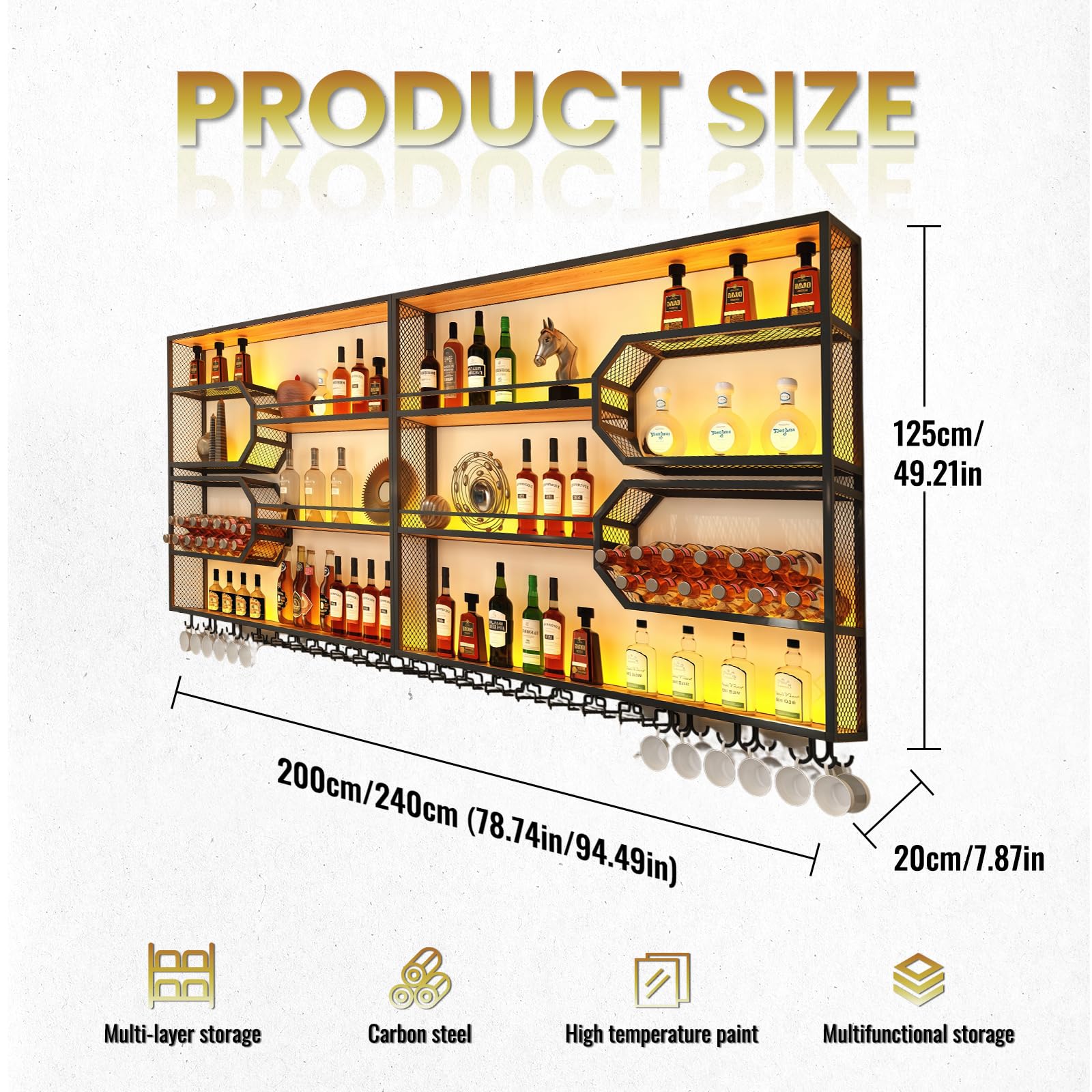 Wall Mounted Wine Rack with LED Light