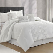 LANCO MODERN LIFESTYLE White Comforter Set 7 Piece, King, Tufted Embroidery Geometric, Ultimate Comfort Bedding Set for All Seasons, Bed in a Bag Included Comforter, Bedskirt, Shams and Decor Pillows