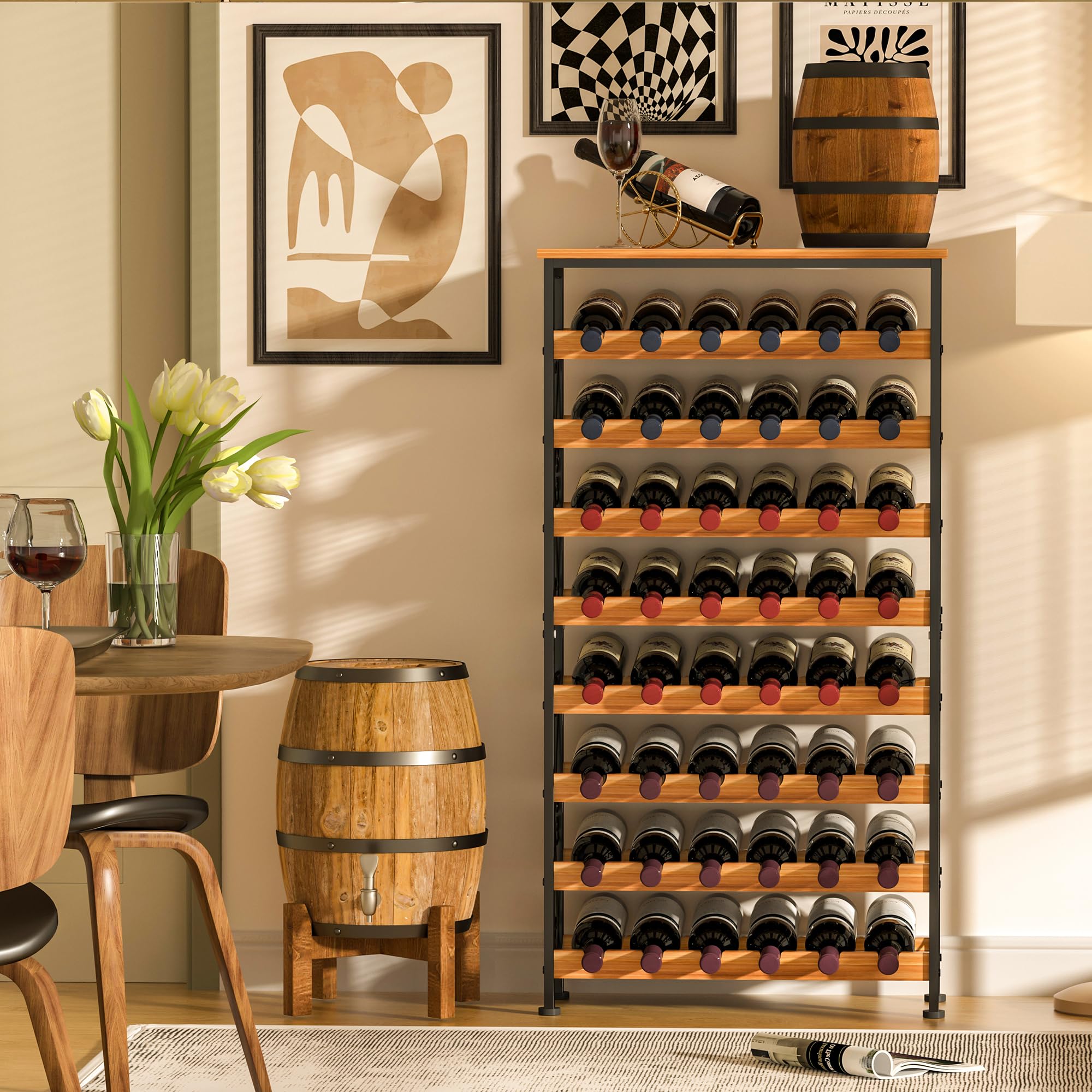 48 Bottle Wine Rack with Wood Top