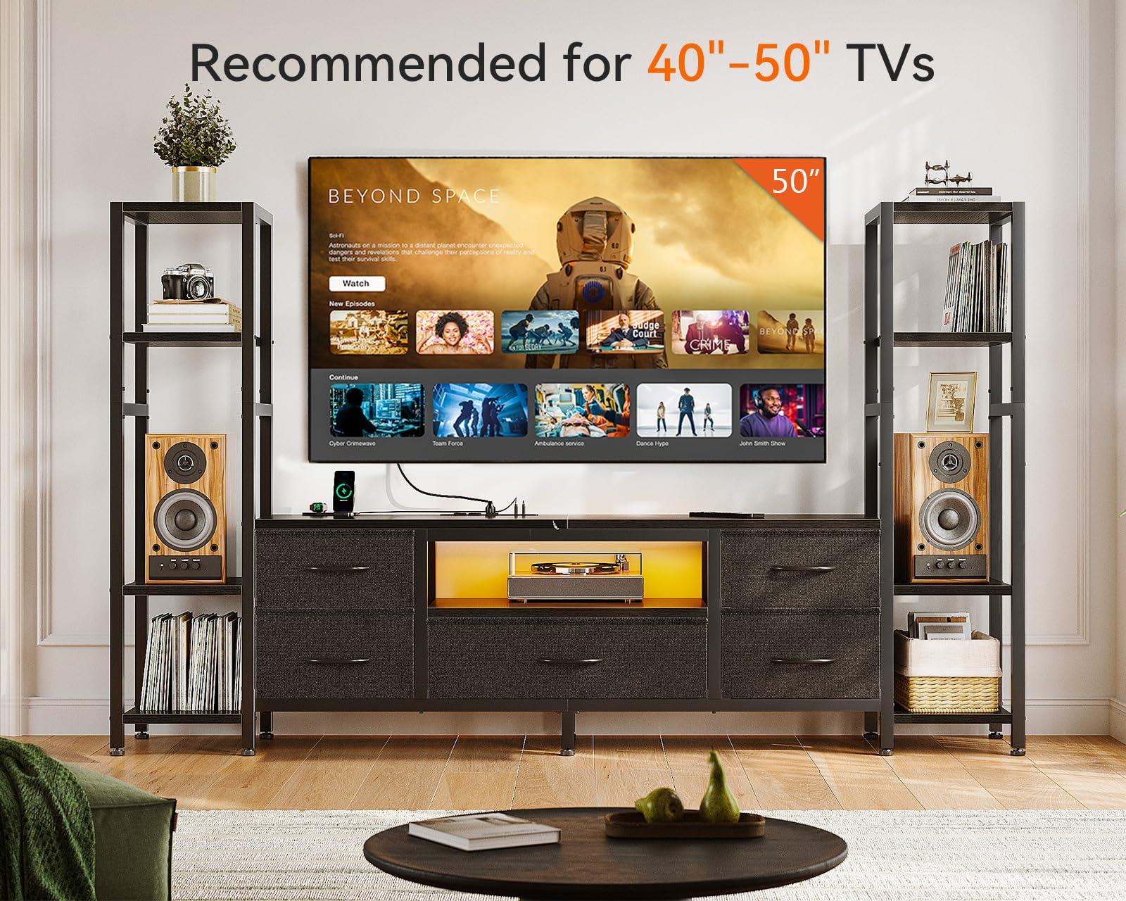 71" TV Stand with LED Lights & 5 Drawers
