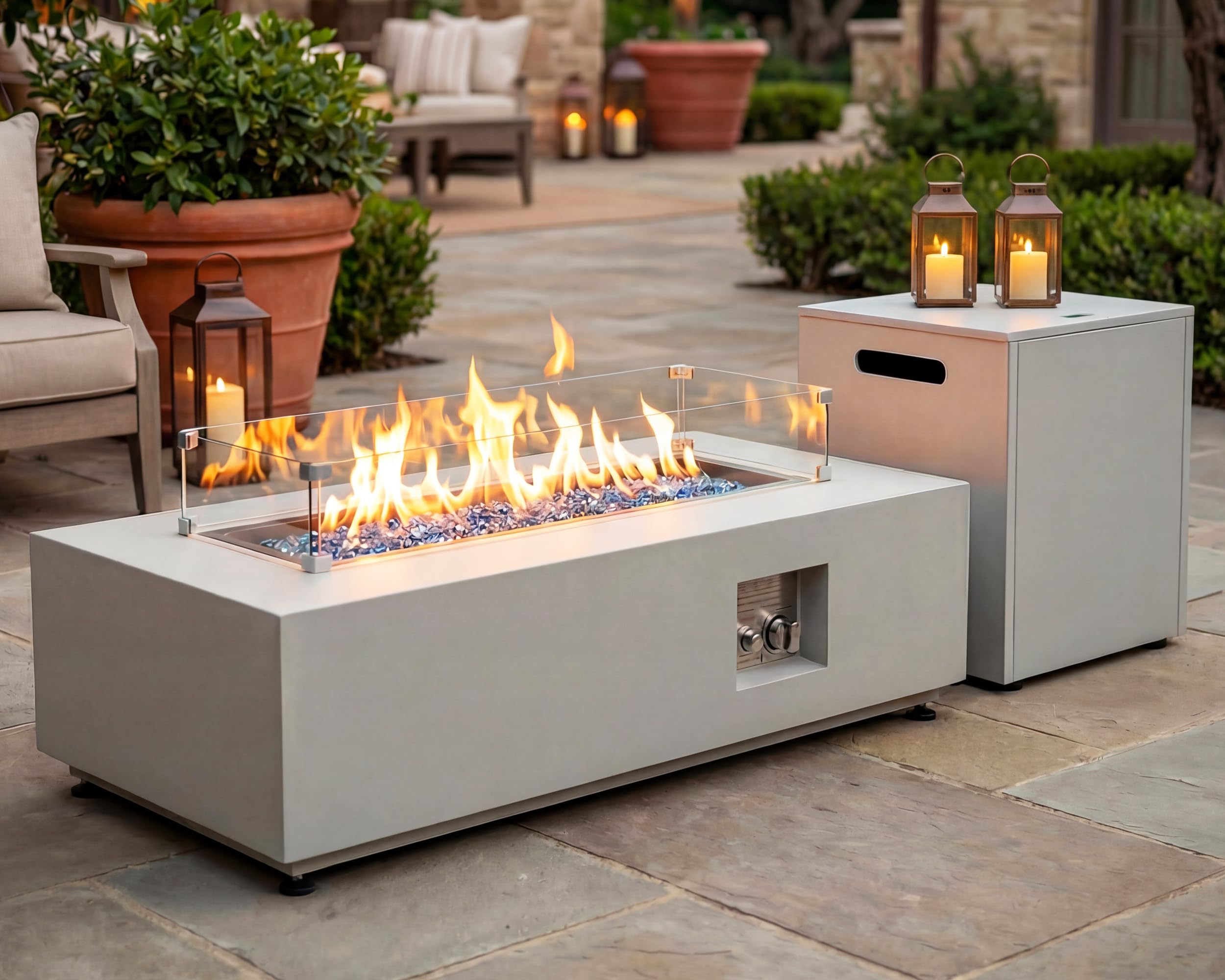42" Outdoor Rectangle Fire Pit Table with Tank Storage