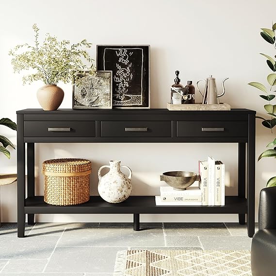 Entryway Console Table with 3 Storage Drawers and Bottom Shelf